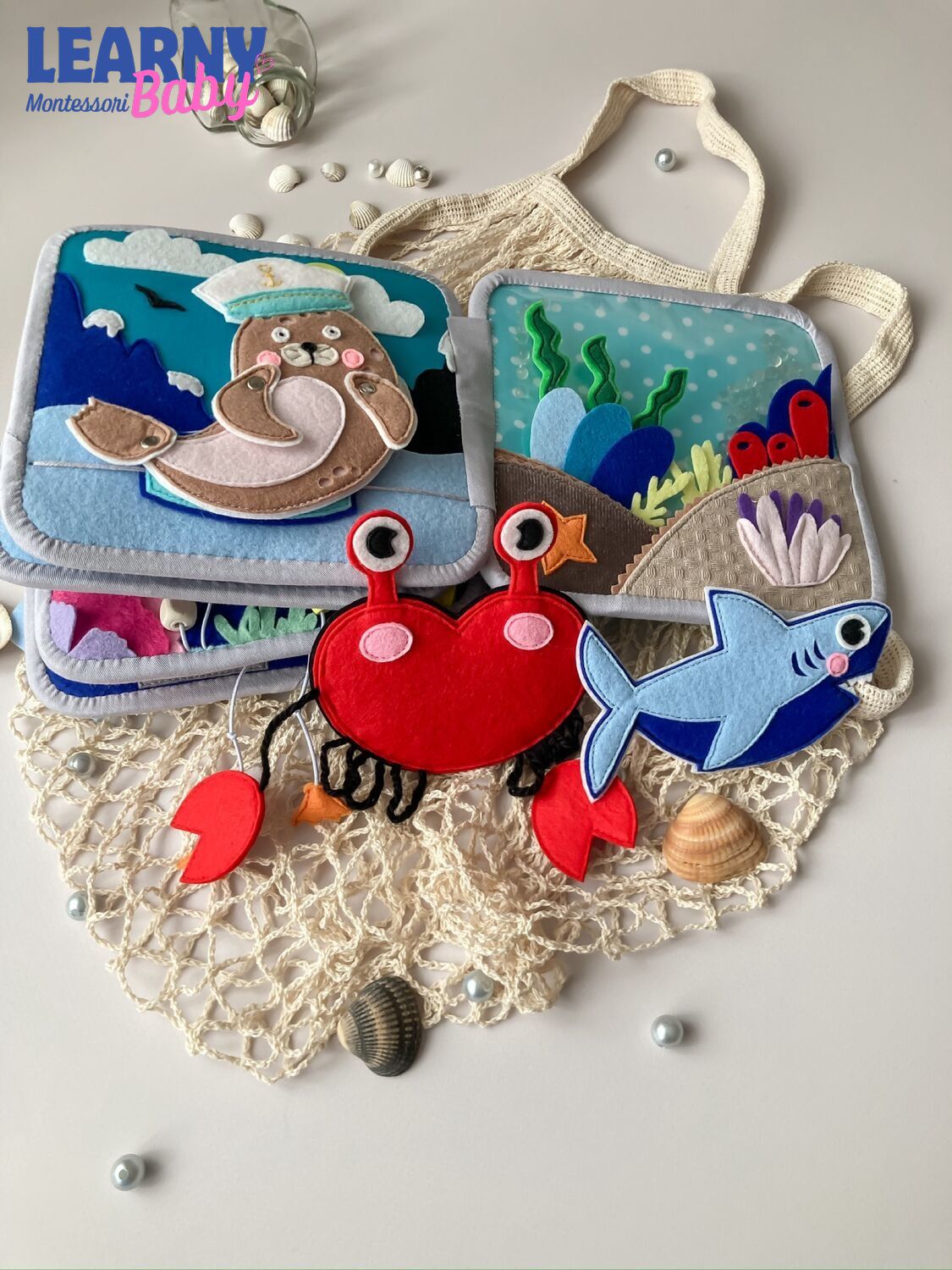 Personalized Sea Animal Busy Book for Toddlers, Handmade Felt Quiet Book, Ocean Animal Activity Book, Montessori Sensory Baby Toy QBLB71