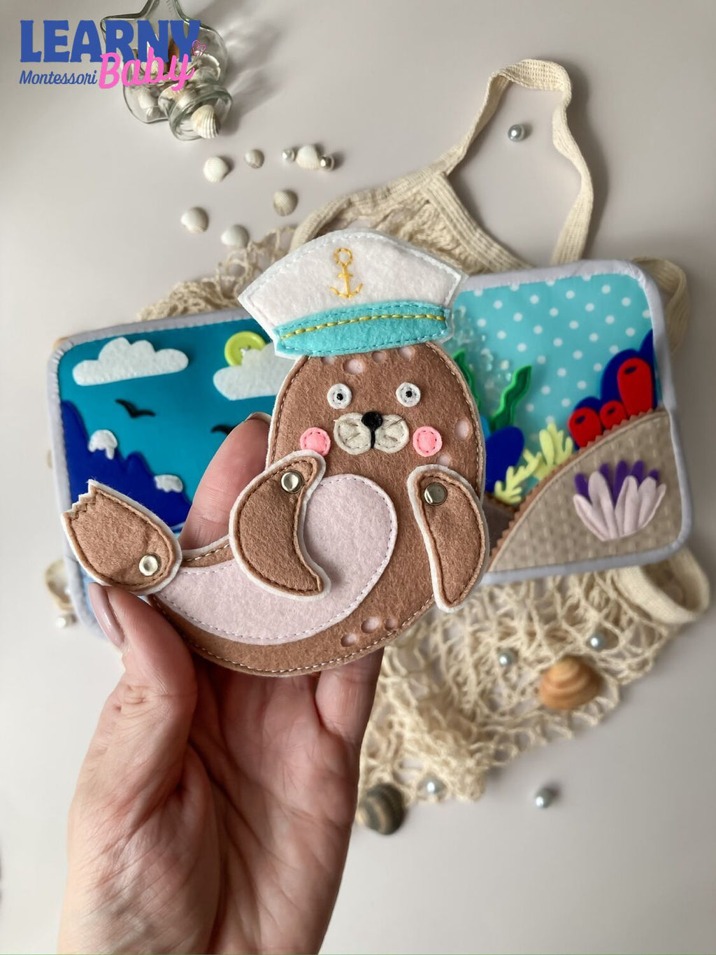 Personalized Sea Animal Busy Book for Toddlers, Handmade Felt Quiet Book, Ocean Animal Activity Book, Montessori Sensory Baby Toy QBLB71
