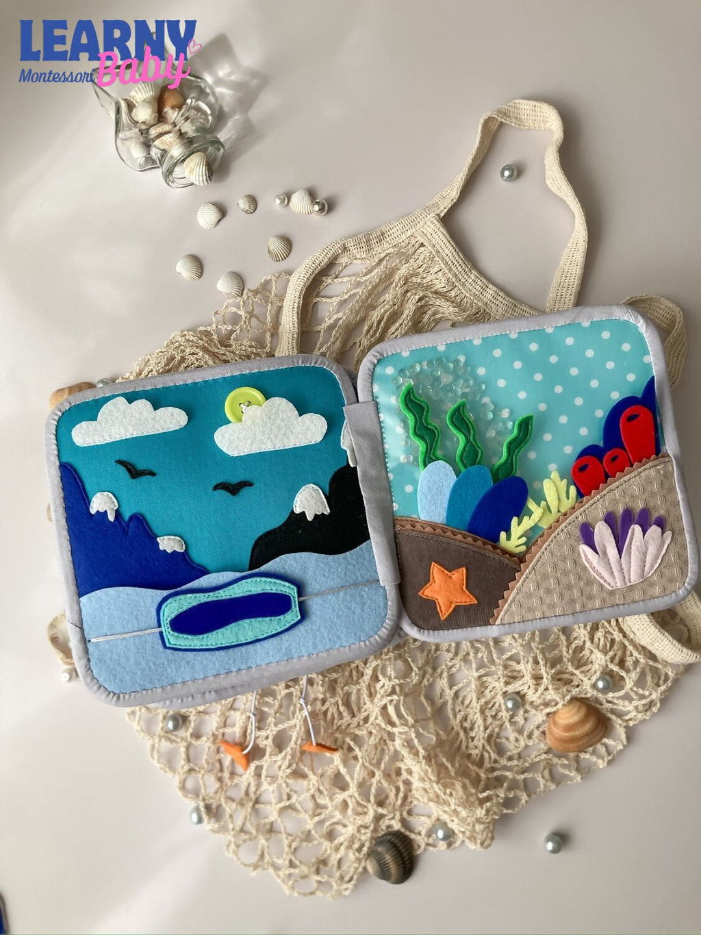 Personalized Sea Animal Busy Book for Toddlers, Handmade Felt Quiet Book, Ocean Animal Activity Book, Montessori Sensory Baby Toy QBLB71