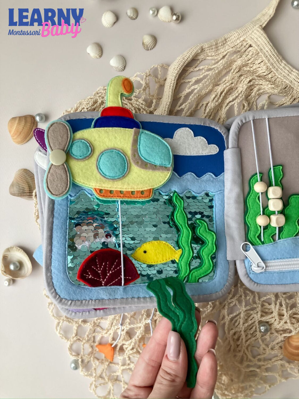 Personalized Sea Animal Busy Book for Toddlers, Handmade Felt Quiet Book, Ocean Animal Activity Book, Montessori Sensory Baby Toy QBLB71