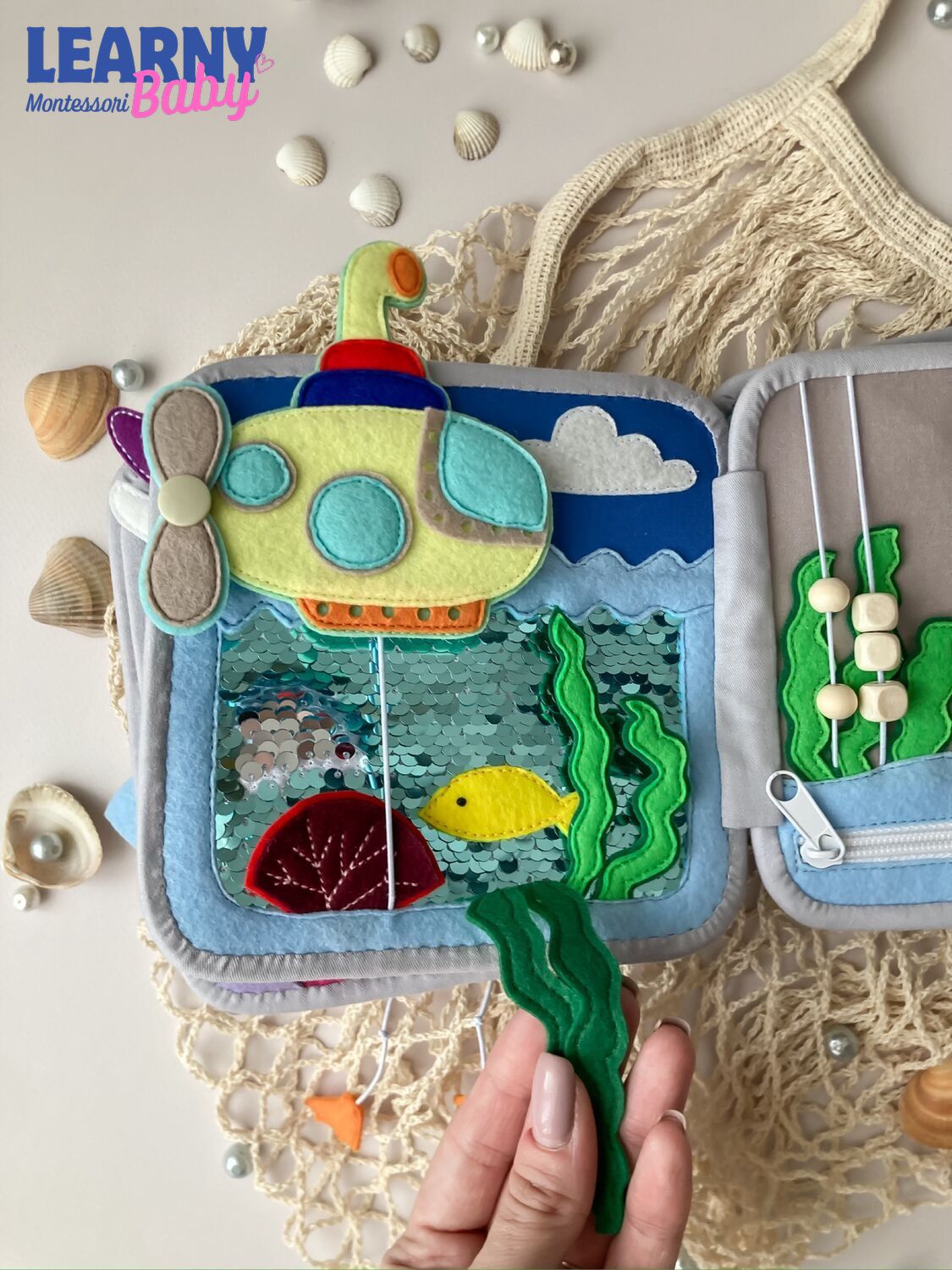 Personalized Sea Animal Busy Book for Toddlers, Handmade Felt Quiet Book, Ocean Animal Activity Book, Montessori Sensory Baby Toy QBLB71