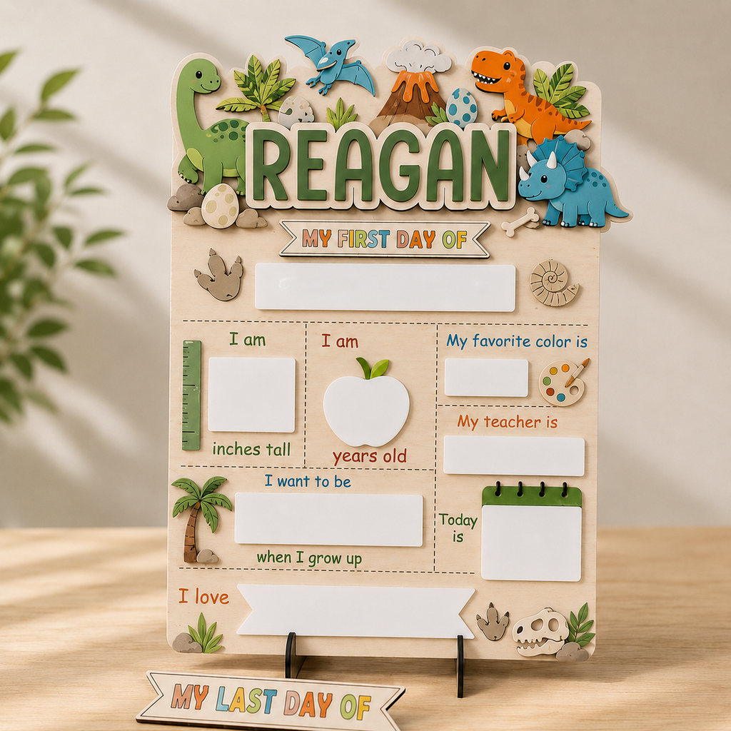 Custom Animal First Day of School Sign, Personalized Forest Animal School Board, Reusable Dry Erase Back to School Sign