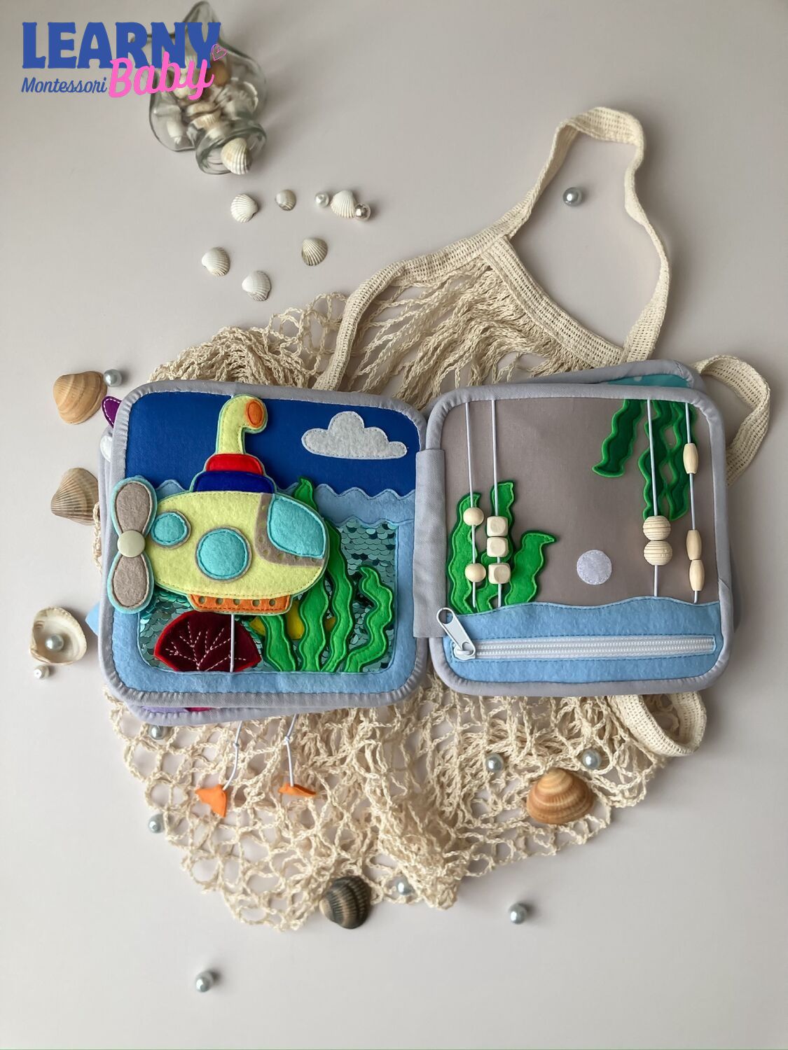 Personalized Sea Animal Busy Book for Toddlers, Handmade Felt Quiet Book, Ocean Animal Activity Book, Montessori Sensory Baby Toy QBLB71