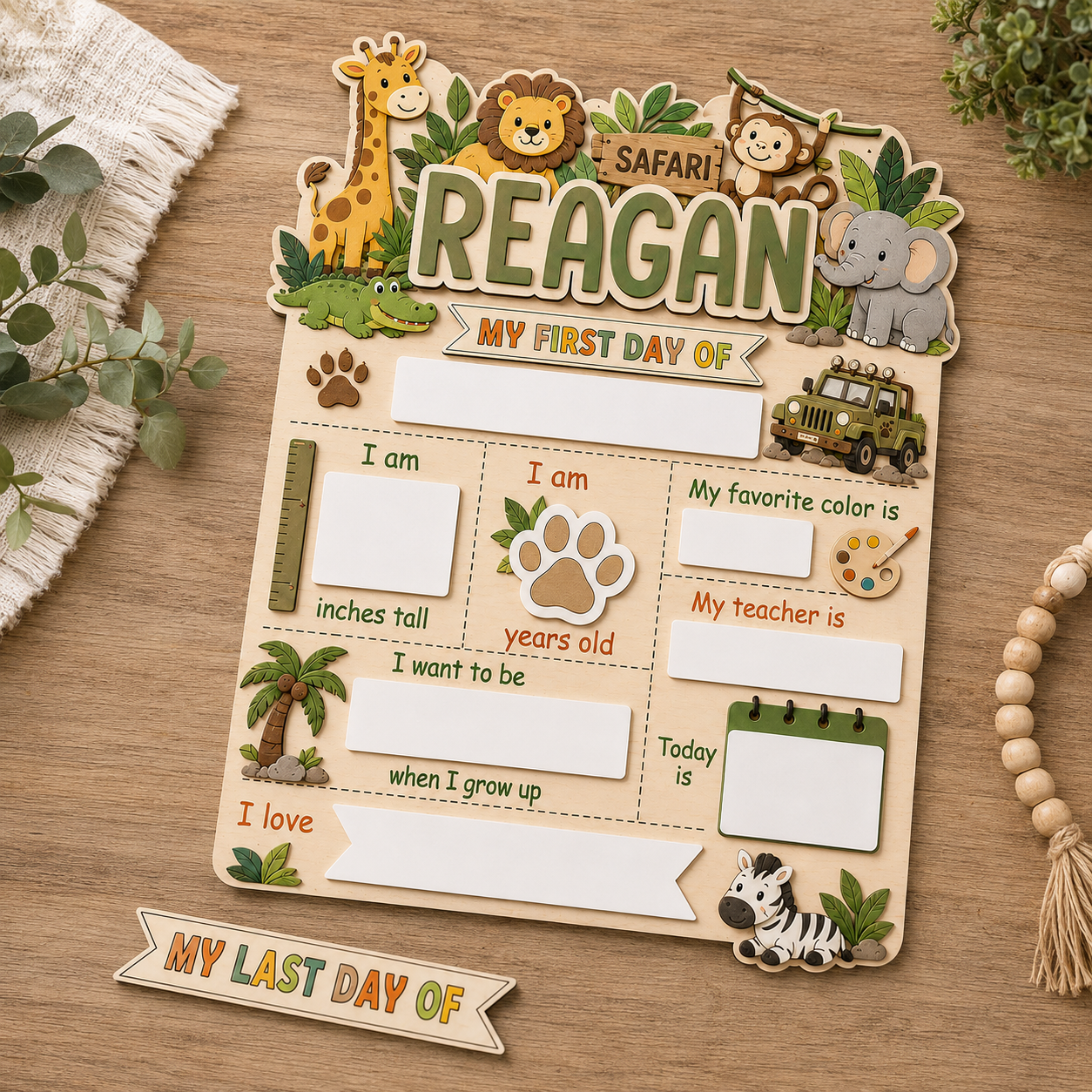 Custom Animal First Day of School Sign, Personalized Forest Animal School Board, Reusable Dry Erase Back to School Sign