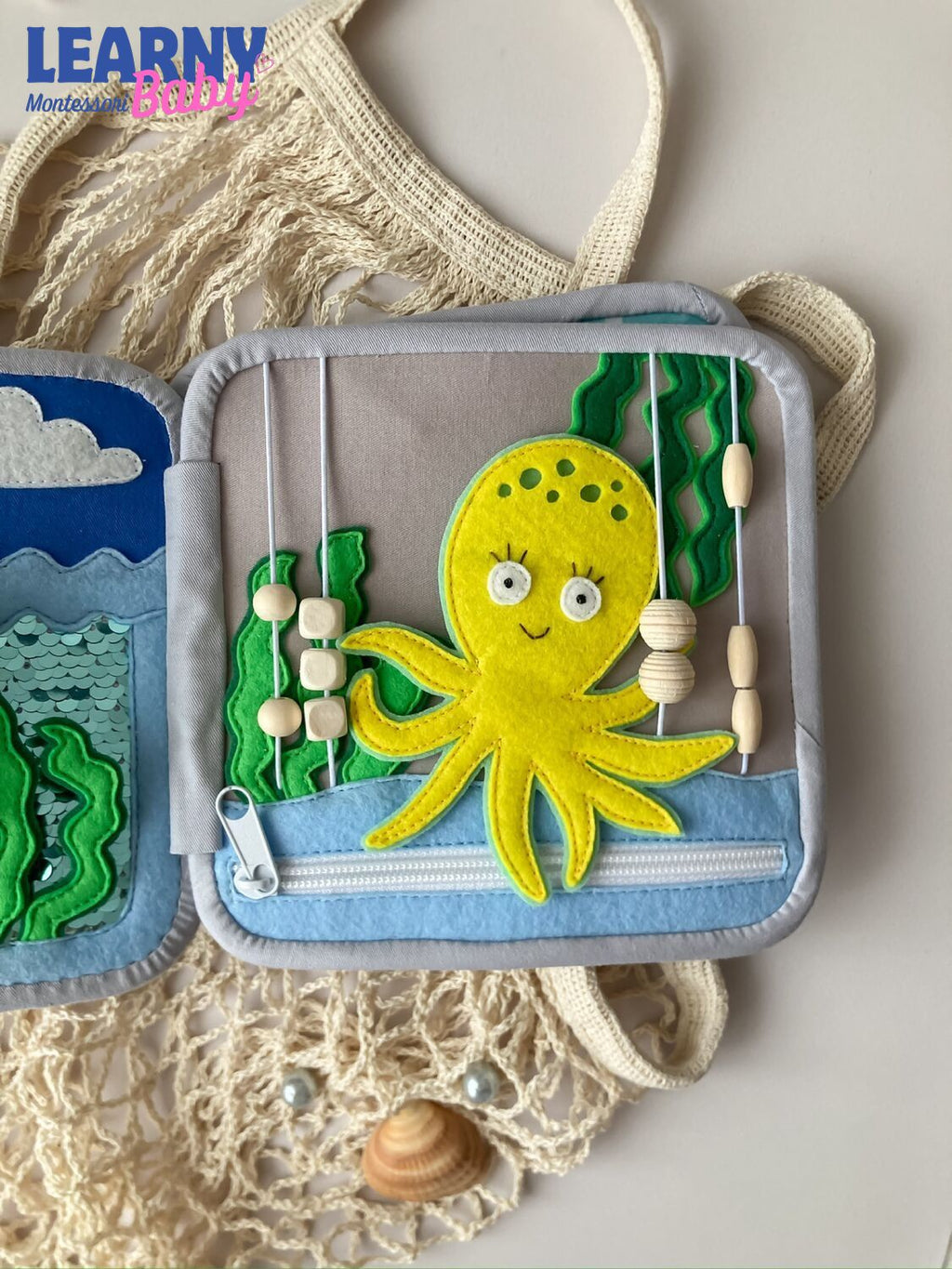 Personalized Sea Animal Busy Book for Toddlers, Handmade Felt Quiet Book, Ocean Animal Activity Book, Montessori Sensory Baby Toy QBLB71