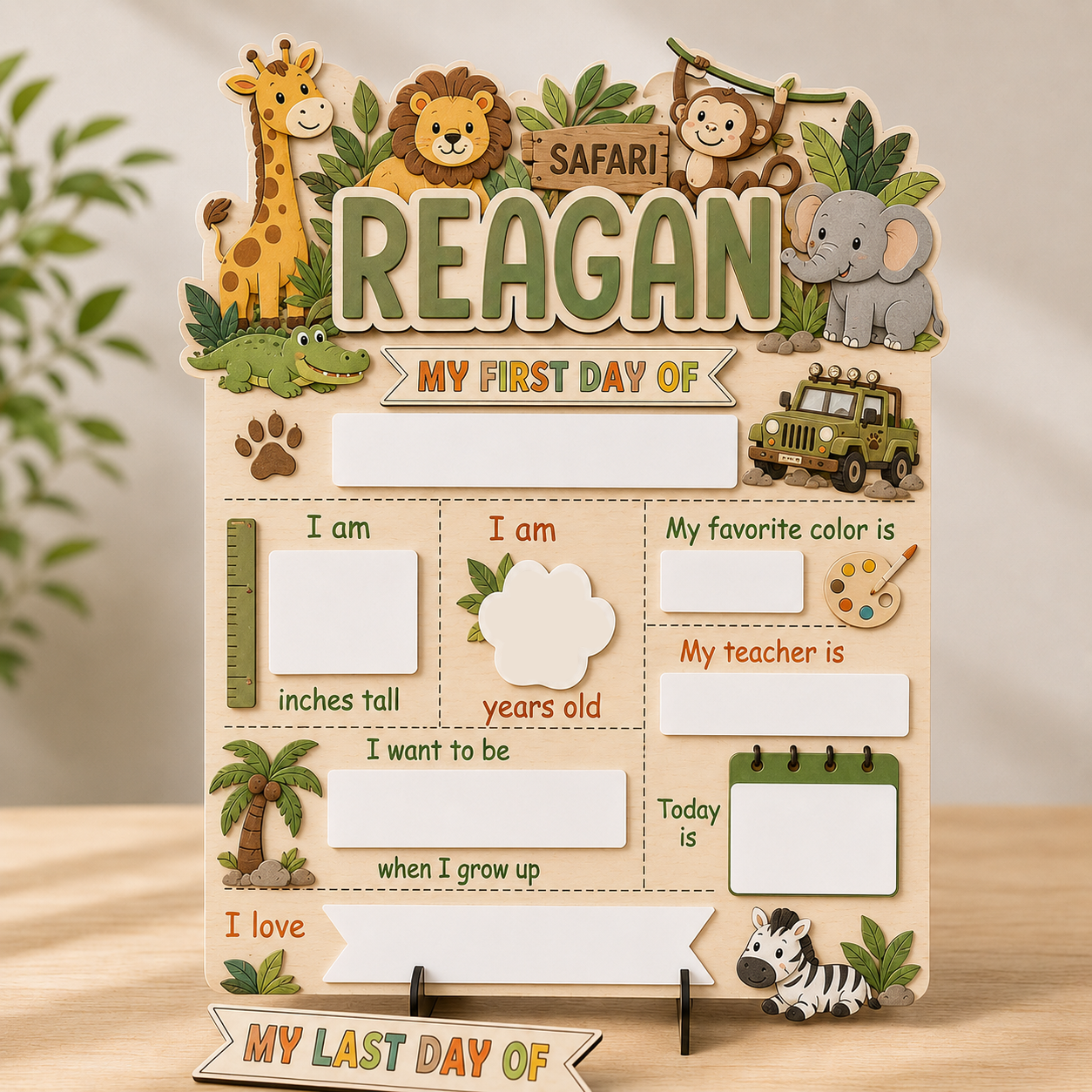 Custom Animal First Day of School Sign, Personalized Forest Animal School Board, Reusable Dry Erase Back to School Sign