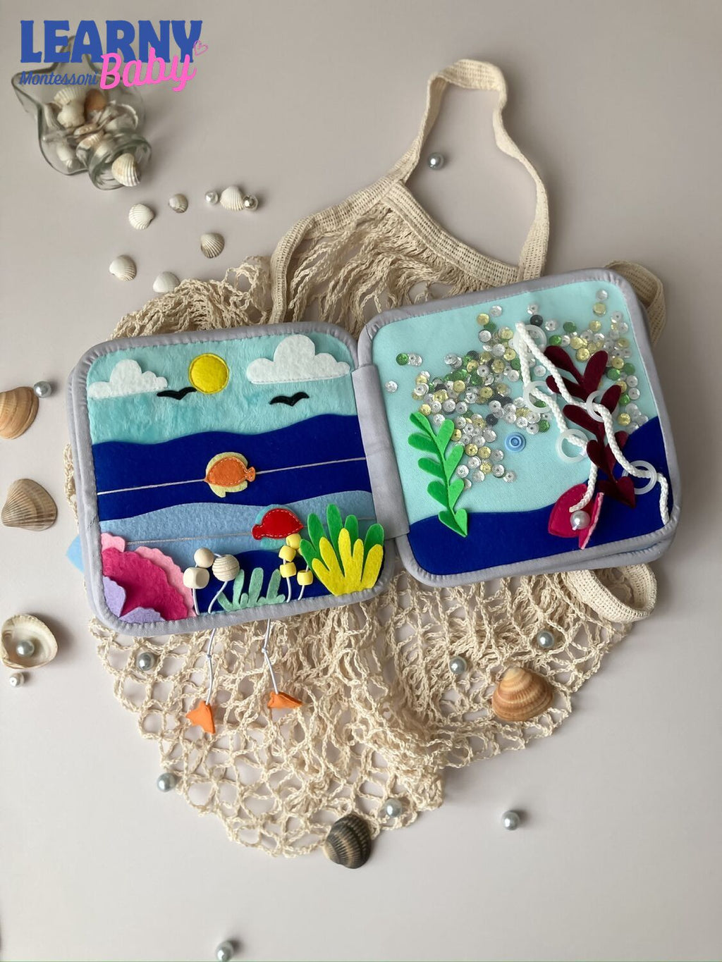 Personalized Sea Animal Busy Book for Toddlers, Handmade Felt Quiet Book, Ocean Animal Activity Book, Montessori Sensory Baby Toy QBLB71