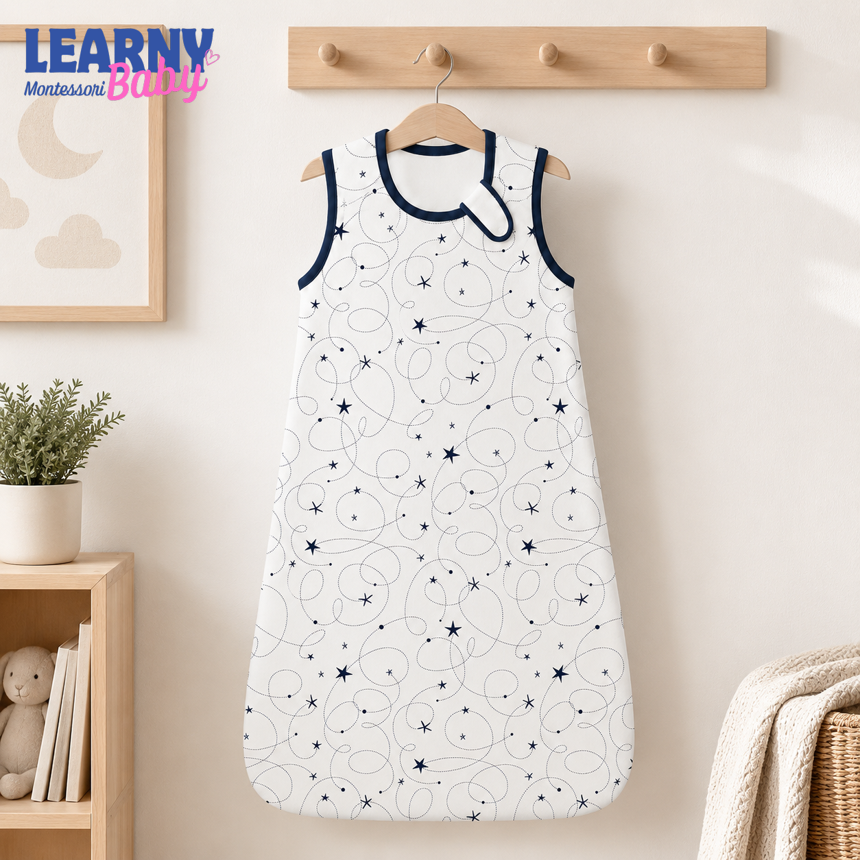 Navy Star Bamboo Baby Sleep Sack, Celestial Swirl Wearable Blanket for Infant and Toddler, Minimal Nursery Gift