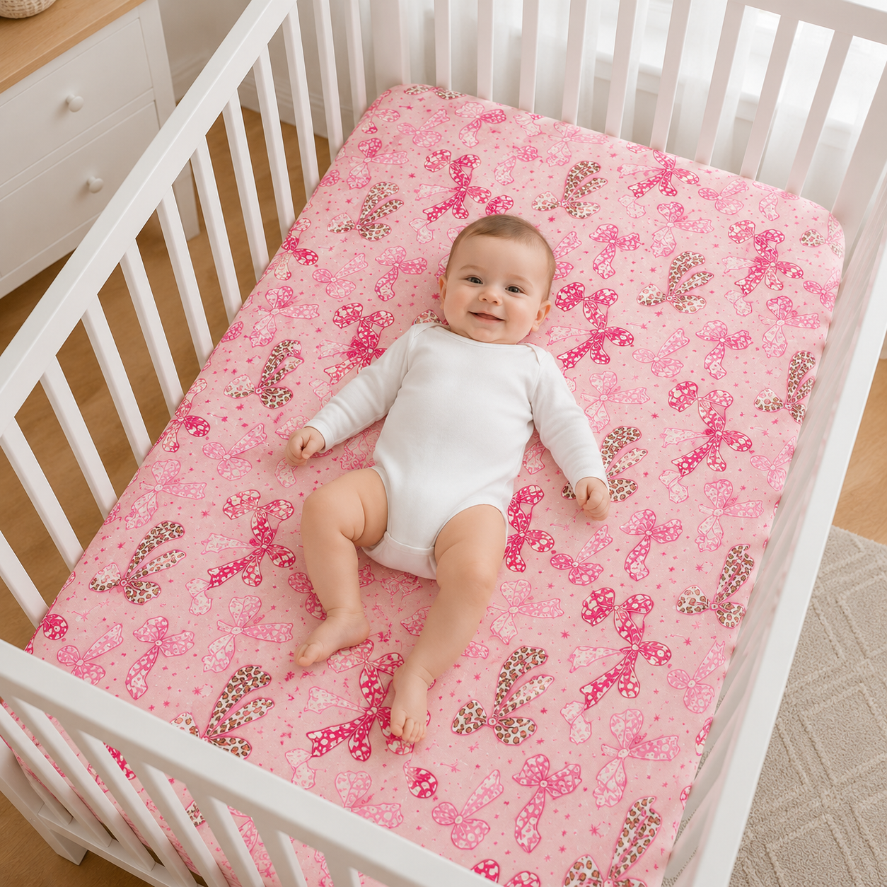 Pink Coquette Bow Bamboo Fitted Crib Sheet – Baby Girl Nursery Bedding