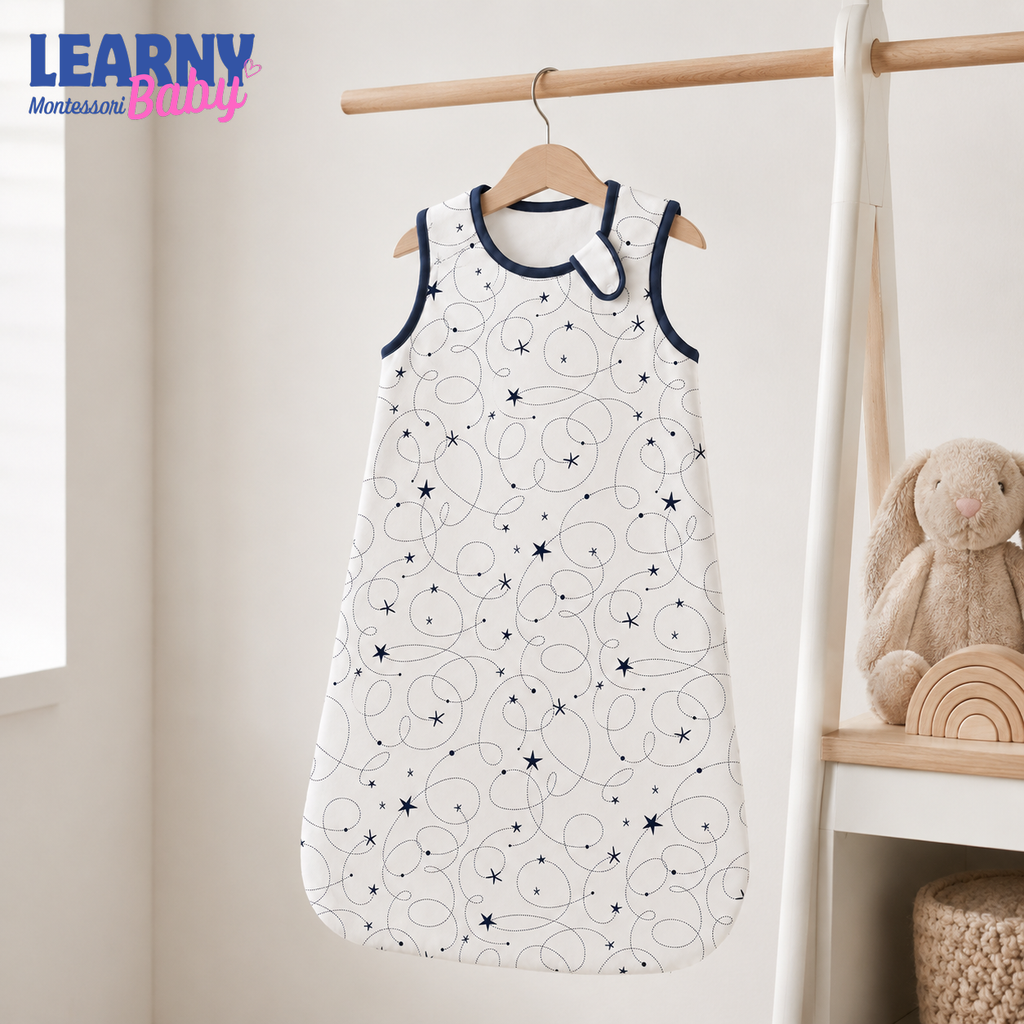Navy Star Bamboo Baby Sleep Sack, Celestial Swirl Wearable Blanket for Infant and Toddler, Minimal Nursery Gift