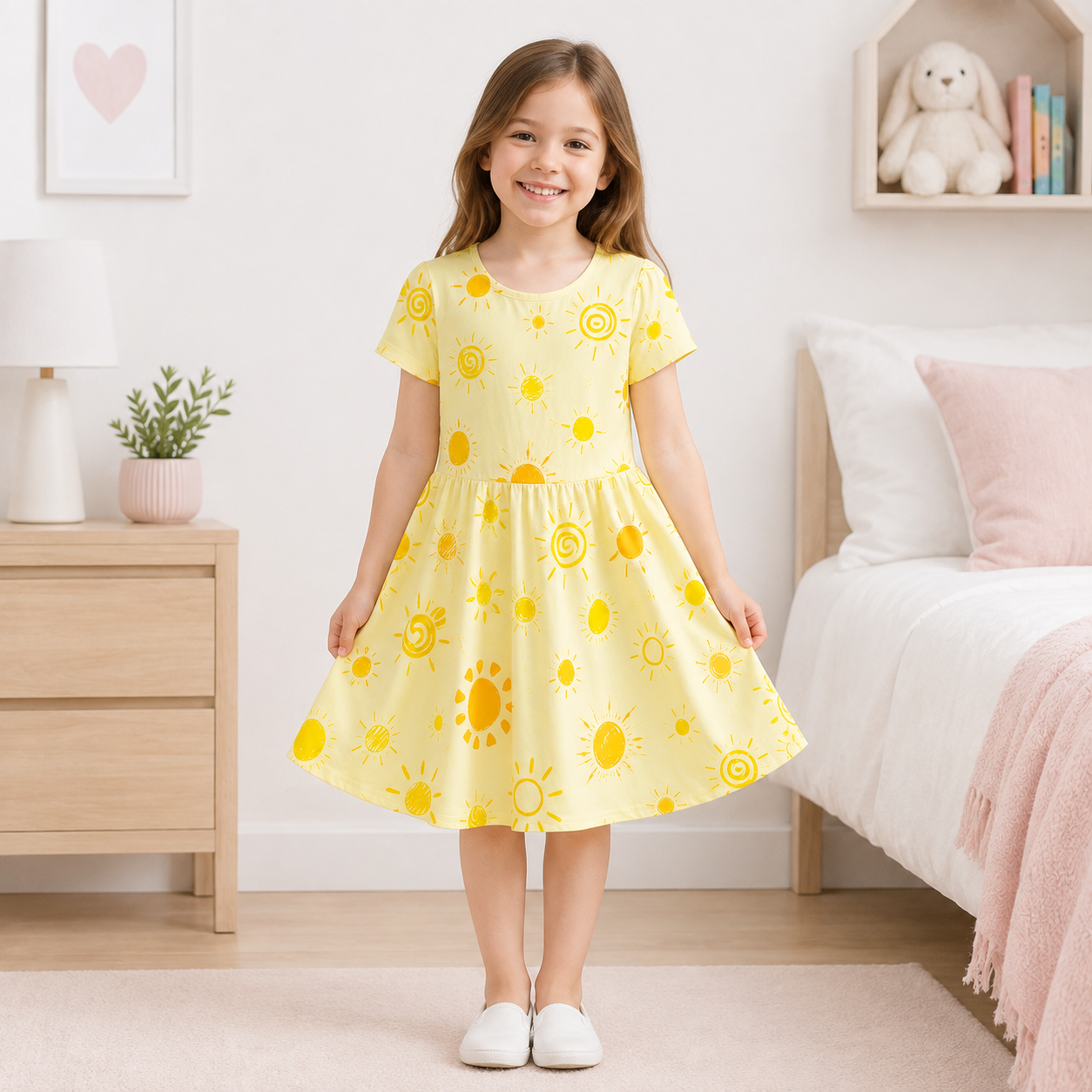 Happy Sunshine Bamboo Twirl Dress for Girls – Yellow Summer Skater Dress
