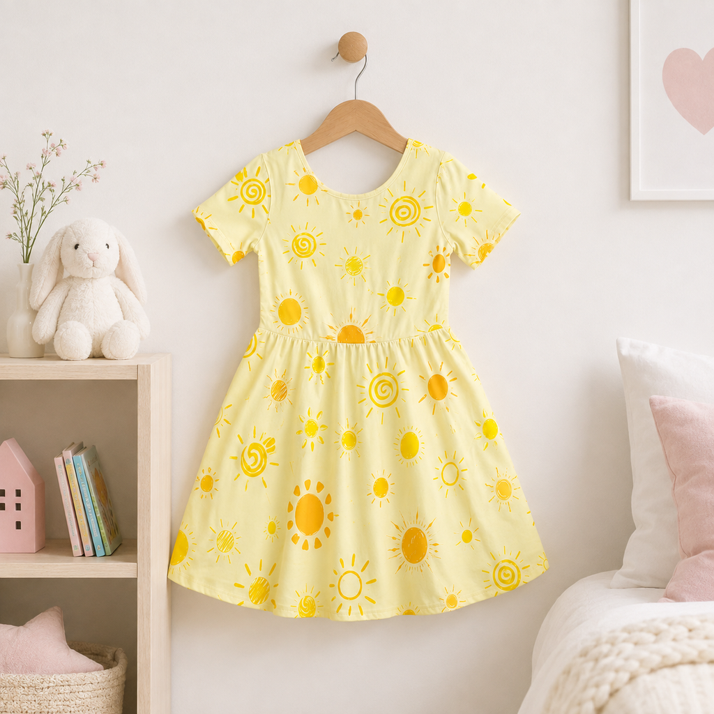 Happy Sunshine Bamboo Twirl Dress for Girls – Yellow Summer Skater Dress