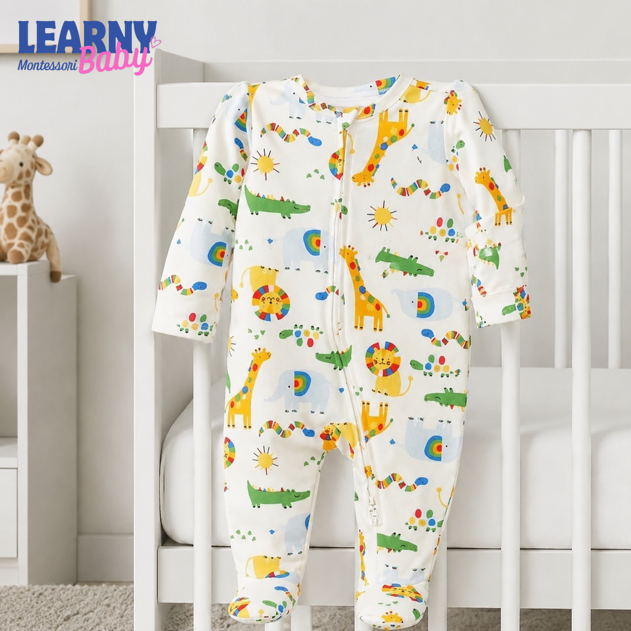 Rainbow Safari Bamboo Zippy Footie – Colorful Baby Pajamas