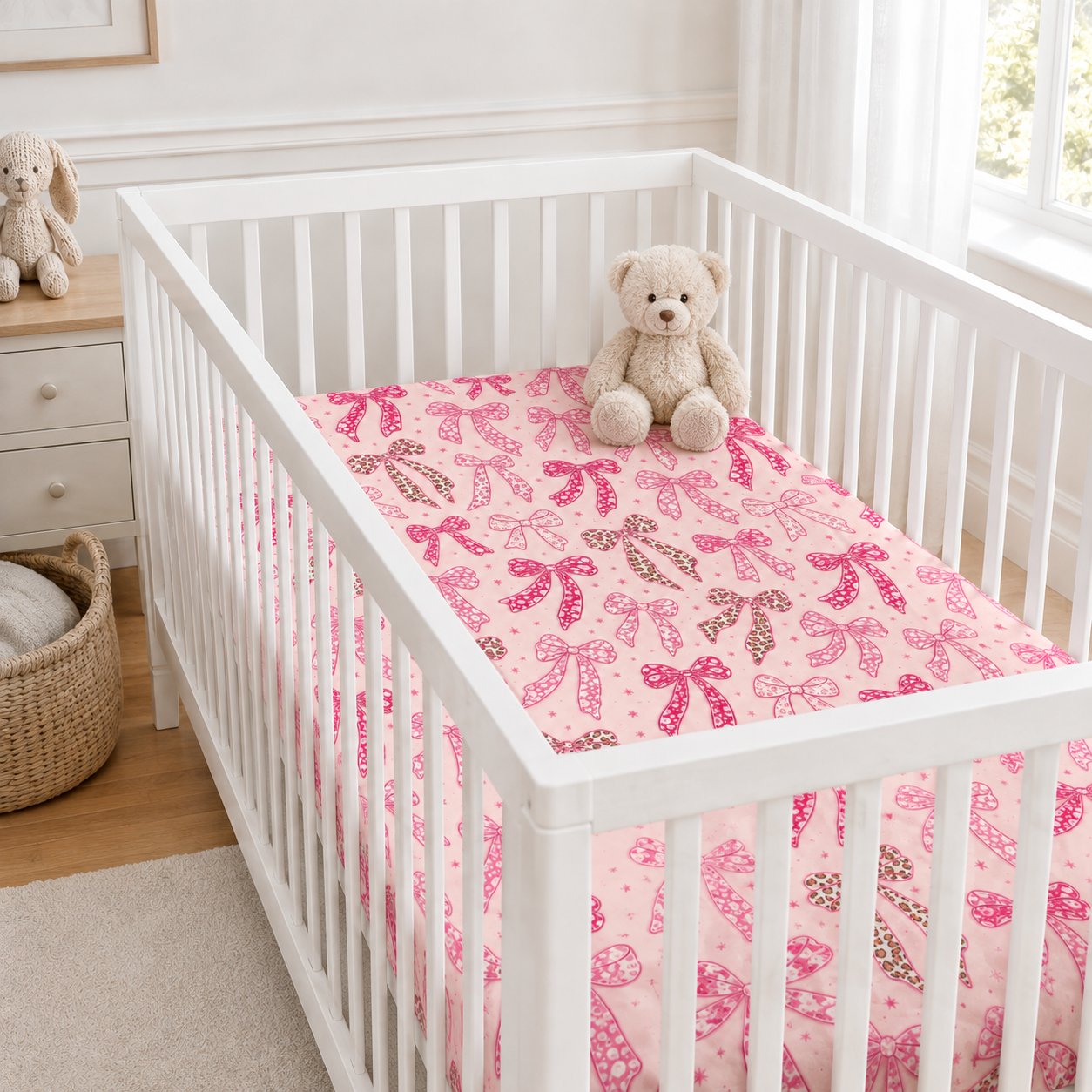 Pink Coquette Bow Bamboo Fitted Crib Sheet – Baby Girl Nursery Bedding