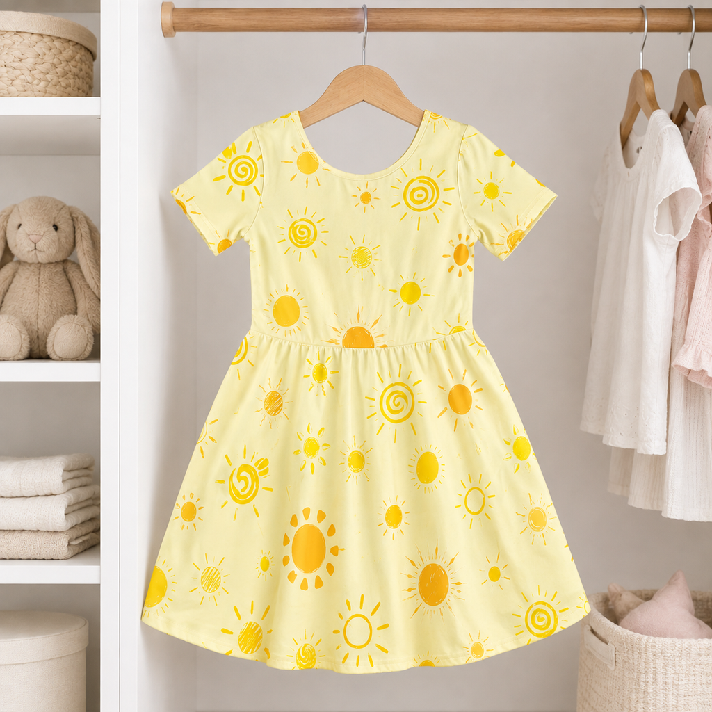 Happy Sunshine Bamboo Twirl Dress for Girls – Yellow Summer Skater Dress