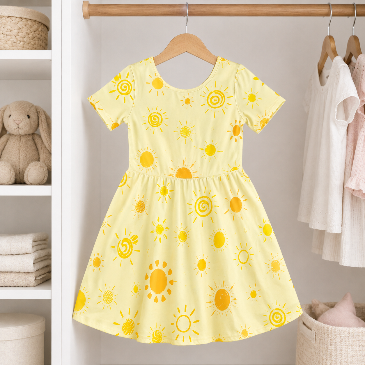 Happy Sunshine Bamboo Twirl Dress for Girls – Yellow Summer Skater Dress