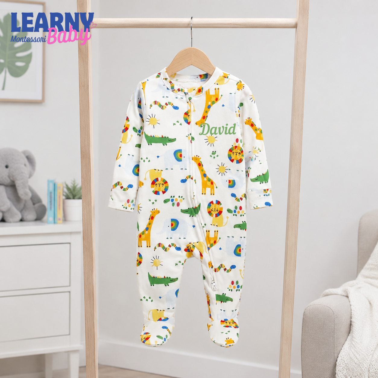 Rainbow Safari Bamboo Zippy Footie – Colorful Baby Pajamas
