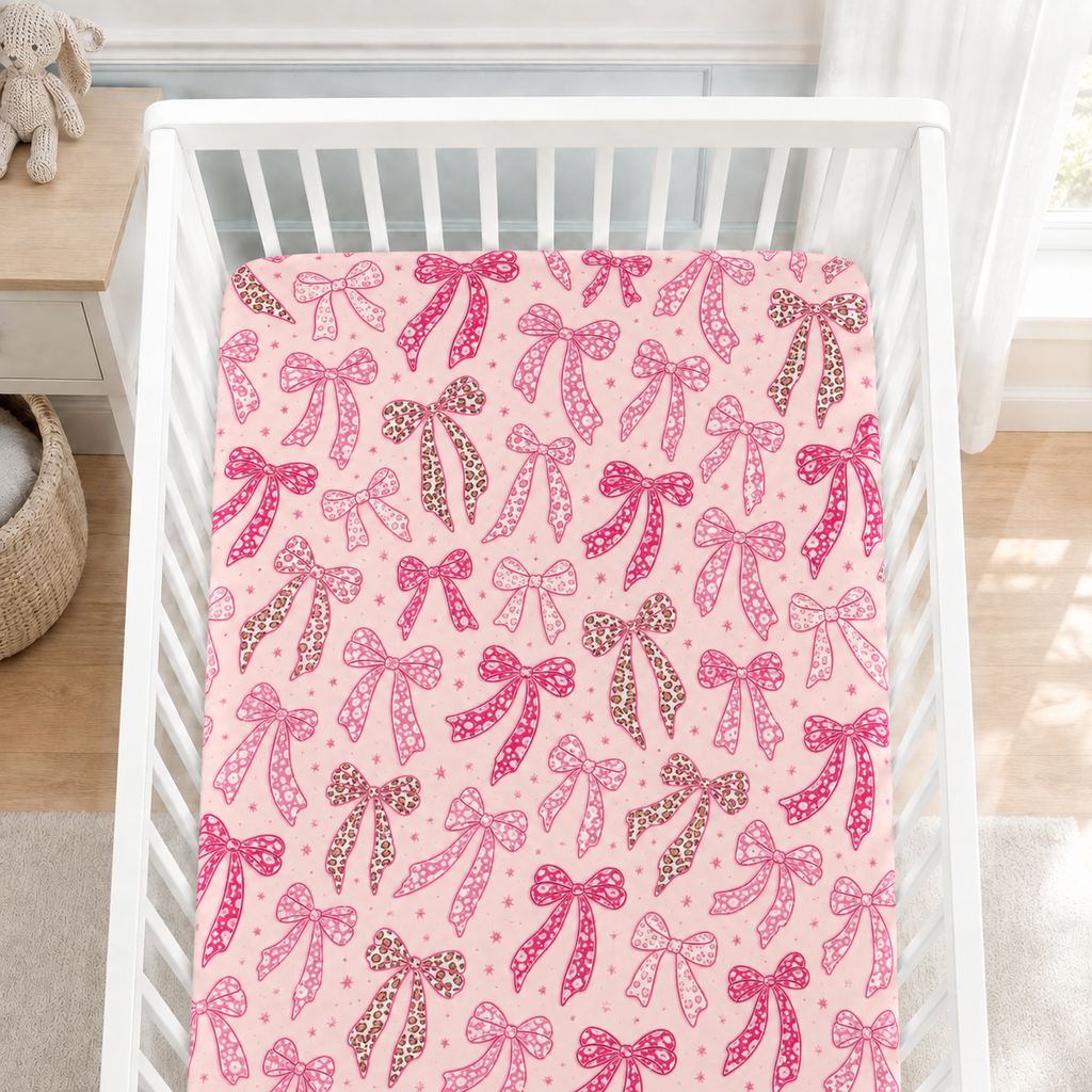 Pink Coquette Bow Bamboo Fitted Crib Sheet – Baby Girl Nursery Bedding
