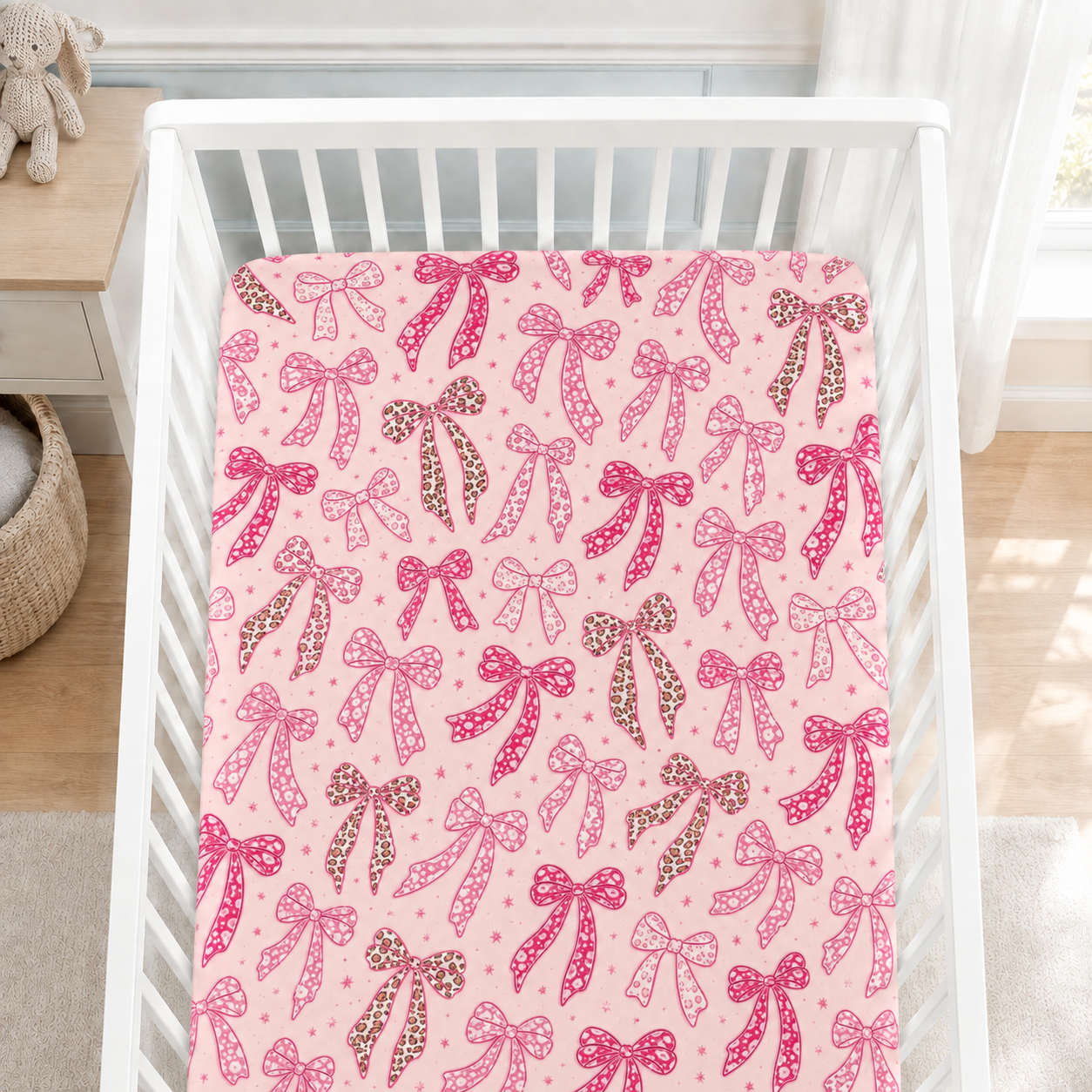 Pink Coquette Bow Bamboo Fitted Crib Sheet – Baby Girl Nursery Bedding