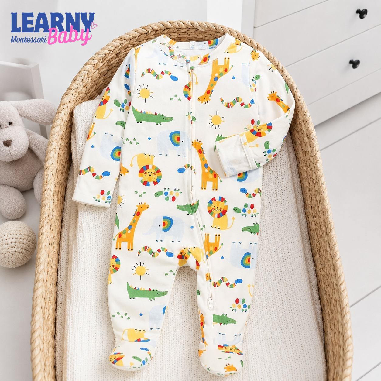 Rainbow Safari Bamboo Zippy Footie – Colorful Baby Pajamas