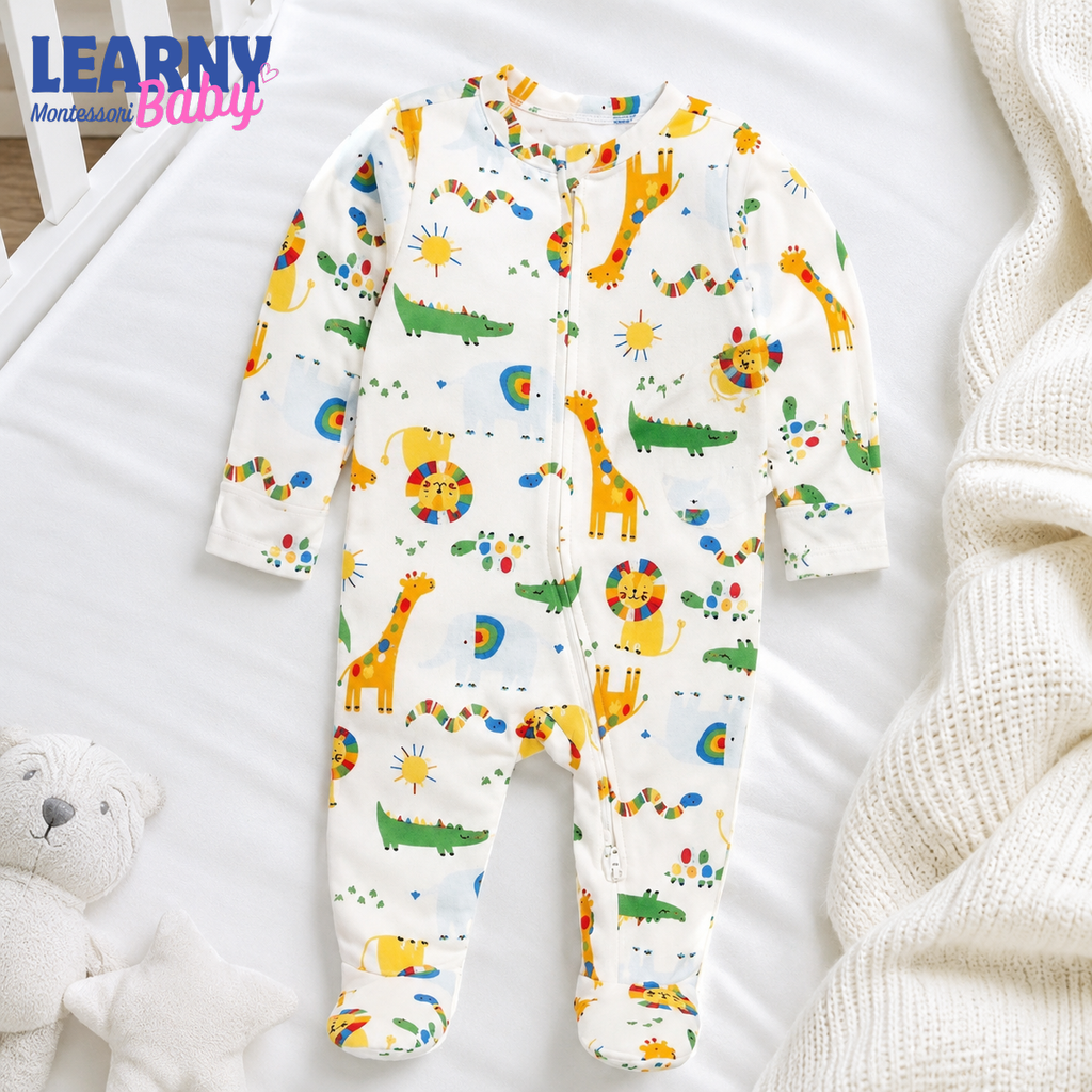 Rainbow Safari Bamboo Zippy Footie – Colorful Baby Pajamas