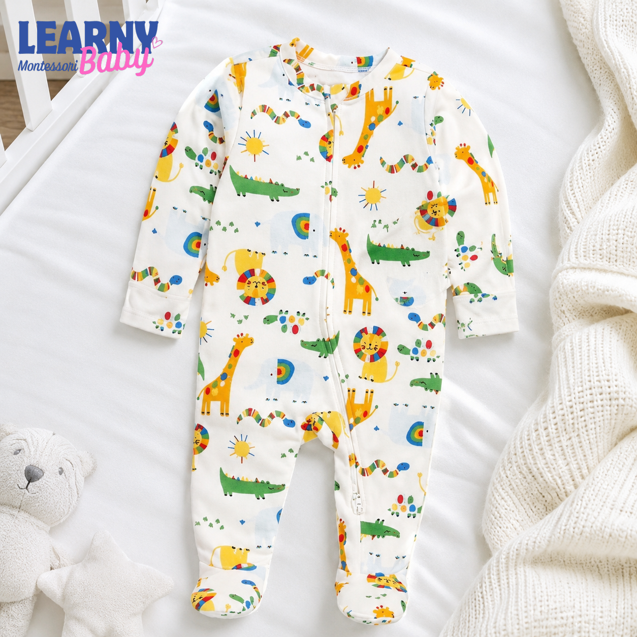 Rainbow Safari Bamboo Zippy Footie – Colorful Baby Pajamas