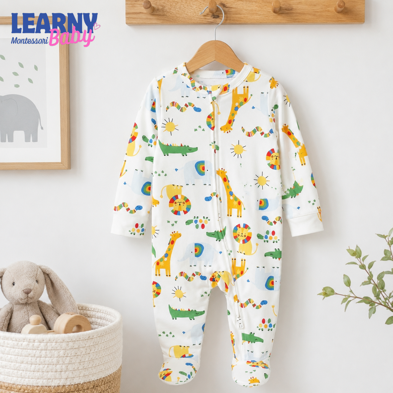 Rainbow Safari Bamboo Zippy Footie – Colorful Baby Pajamas