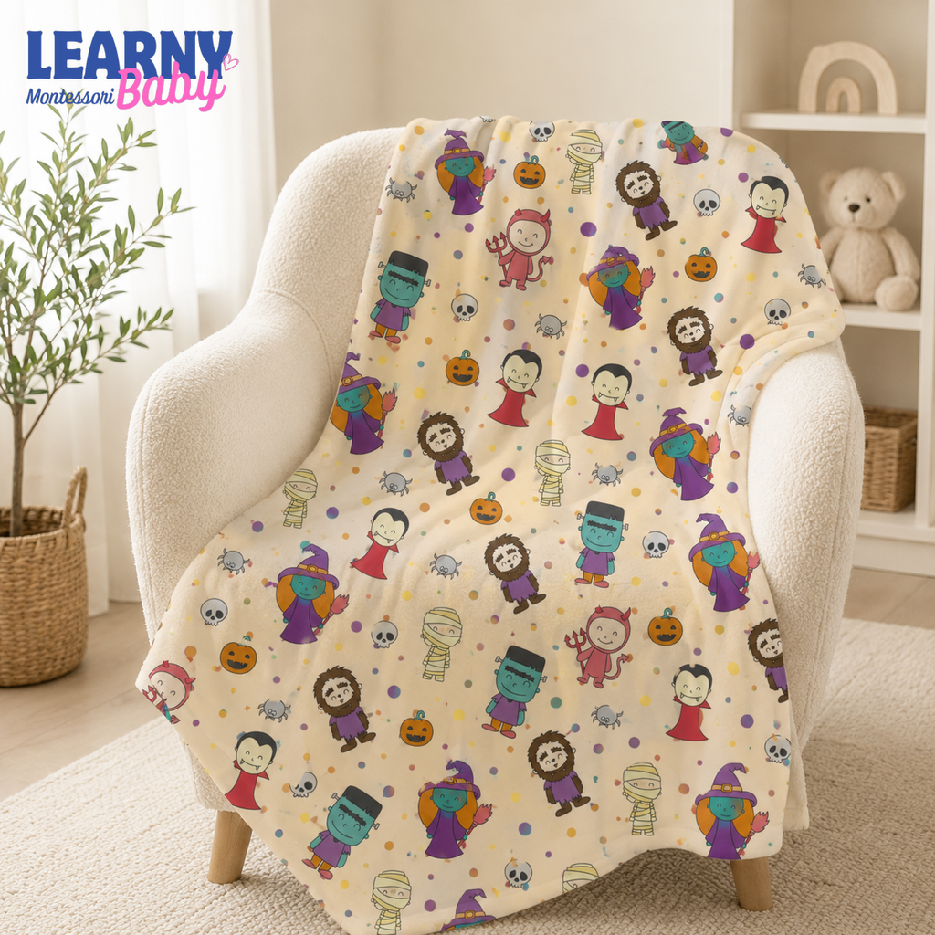 Cute Halloween Monsters Bamboo Baby Blanket, Witch Vampire Mummy Print, Spooky Nursery Throw for Kids