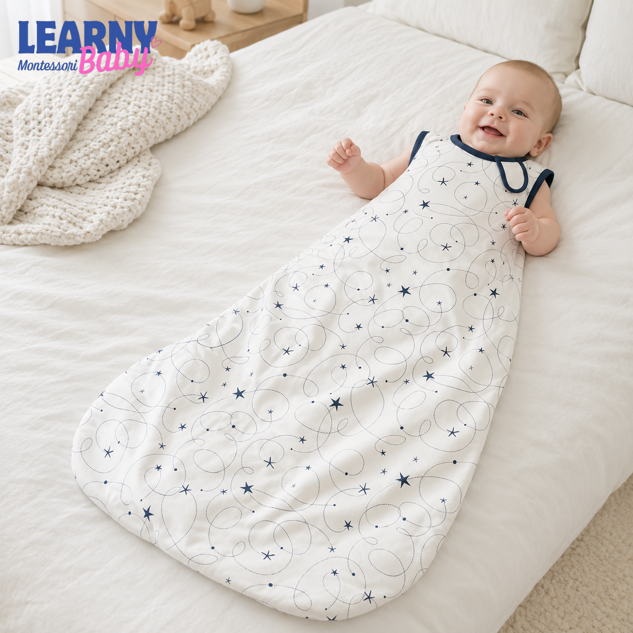 Navy Star Bamboo Baby Sleep Sack, Celestial Swirl Wearable Blanket for Infant and Toddler, Minimal Nursery Gift