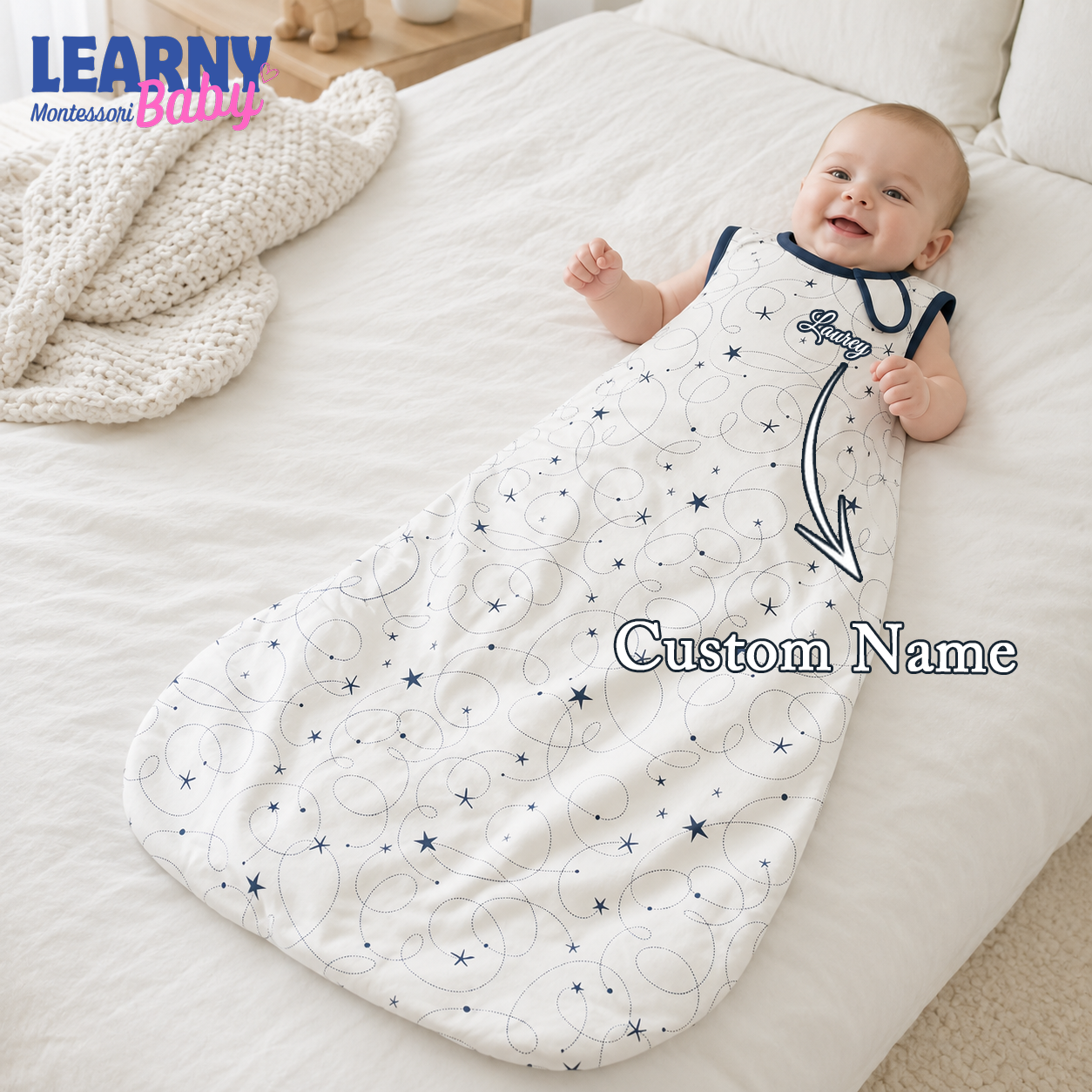 Navy Star Bamboo Baby Sleep Bag, Celestial Swirl Wearable Blanket for Infant & Toddler, Minimal Bamboo Sleep Sack