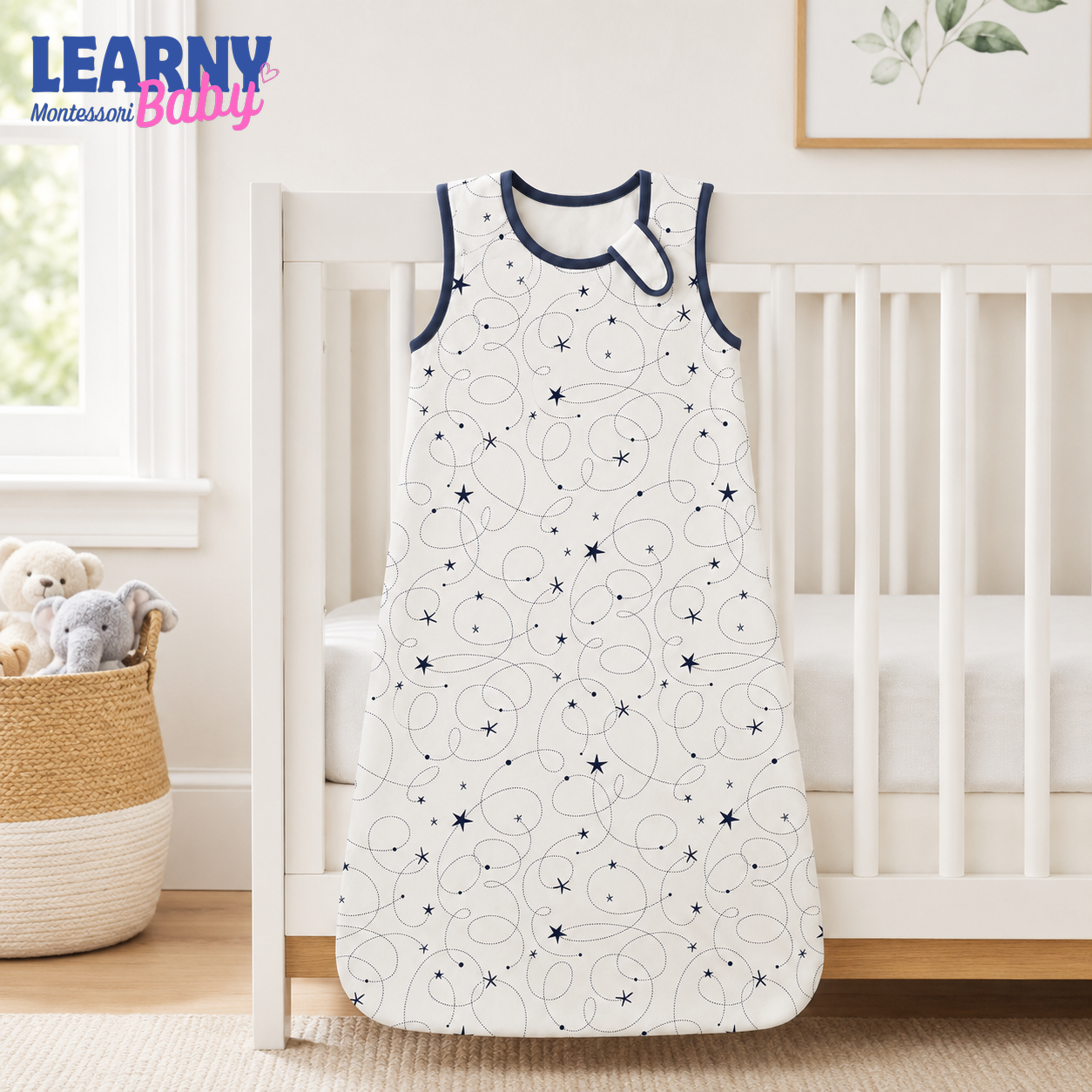 Navy Star Bamboo Baby Sleep Sack, Celestial Swirl Wearable Blanket for Infant and Toddler, Minimal Nursery Gift