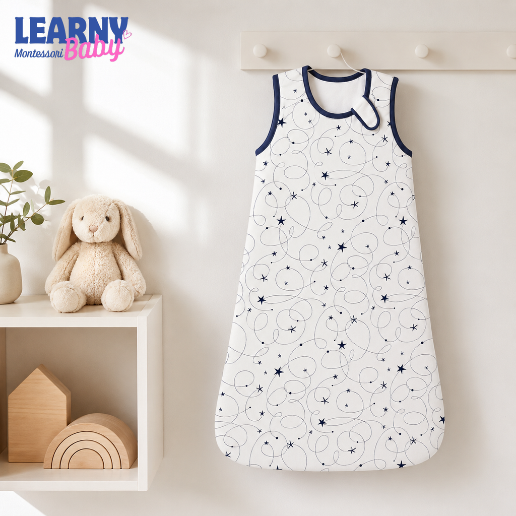 Navy Star Bamboo Baby Sleep Sack, Celestial Swirl Wearable Blanket for Infant and Toddler, Minimal Nursery Gift