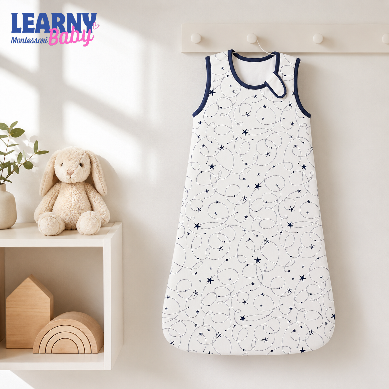 Navy Star Bamboo Baby Sleep Sack, Celestial Swirl Wearable Blanket for Infant and Toddler, Minimal Nursery Gift