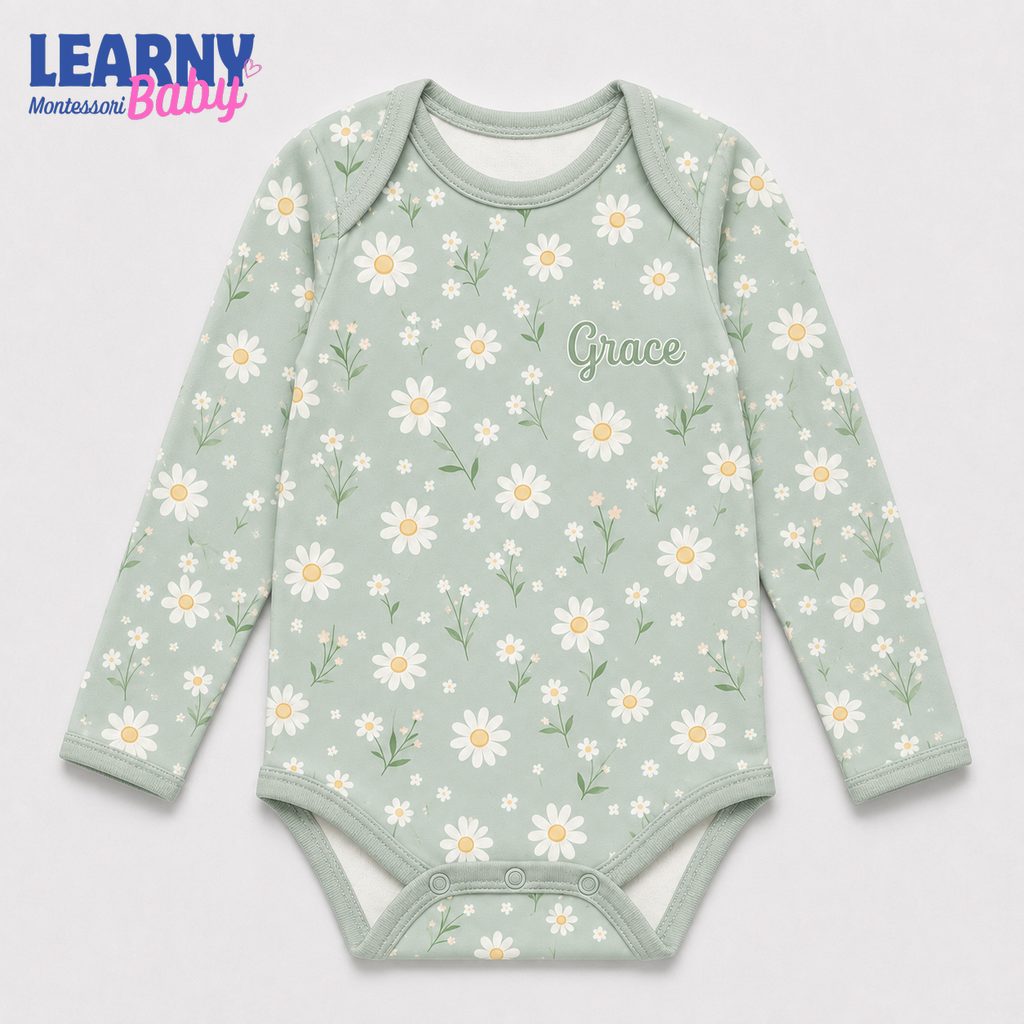 Bamboo Baby Bodysuit, Personalized Daisy Floral Baby Onesie, Soft Bamboo Viscose Infant Bodysuit