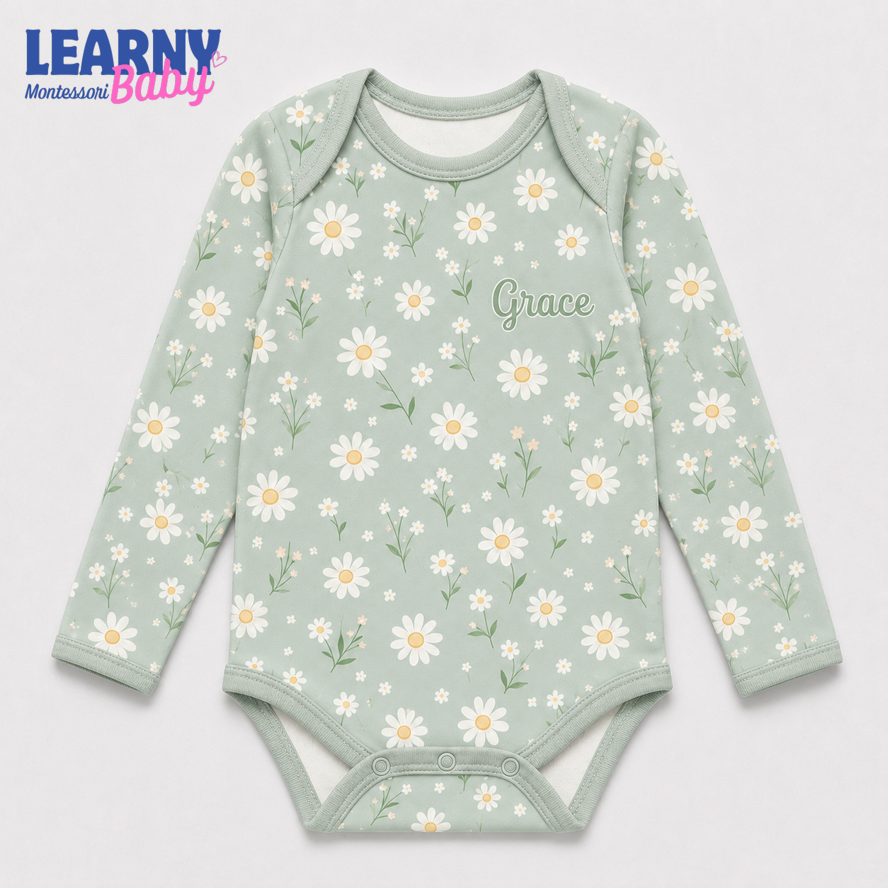 Bamboo Baby Bodysuit, Personalized Daisy Floral Baby Onesie, Soft Bamboo Viscose Infant Bodysuit