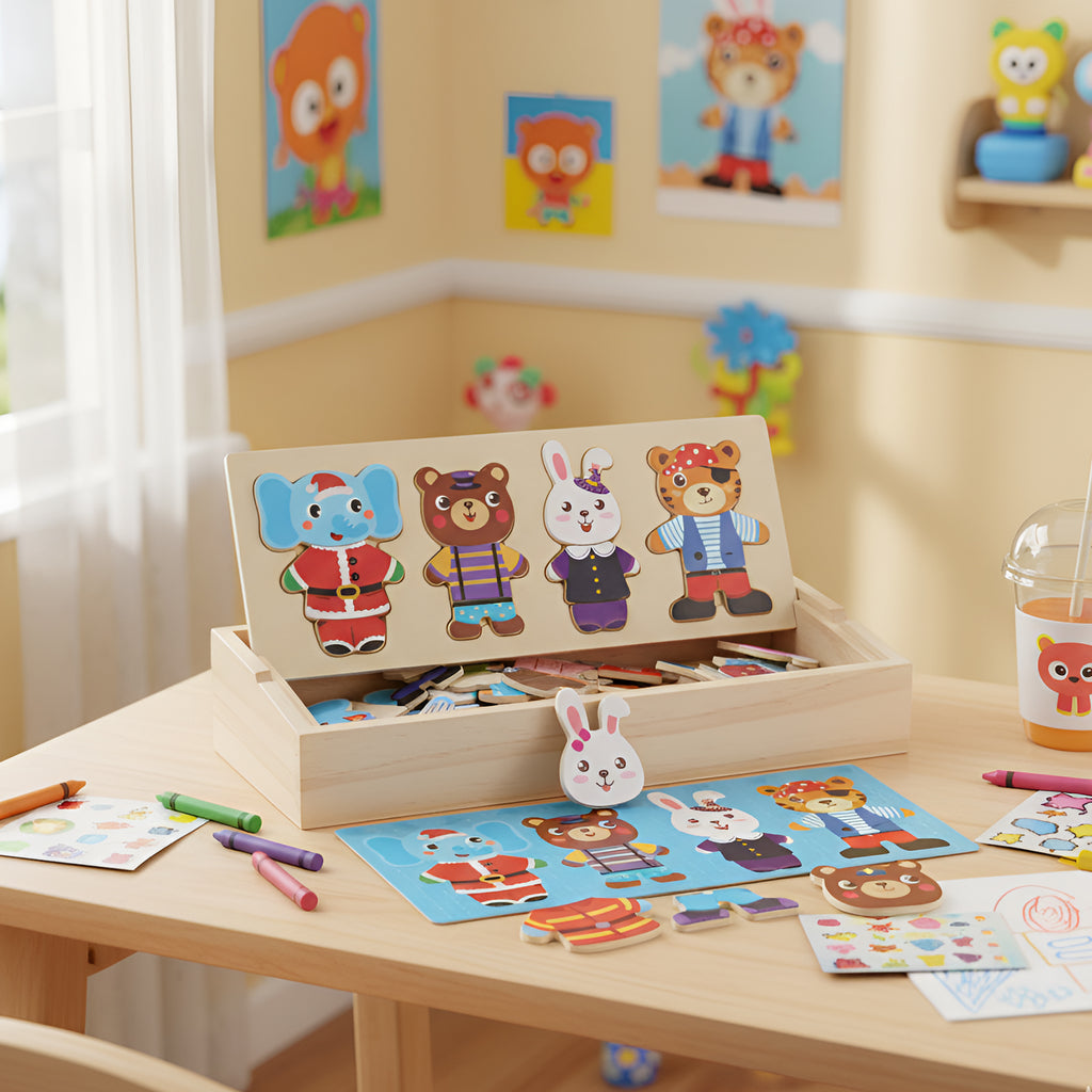 Little Bear Dress-Up Wooden Puzzle, Early Learning & Fine Motor Skills Toy, Montessori Educational Game, Ages 2–5