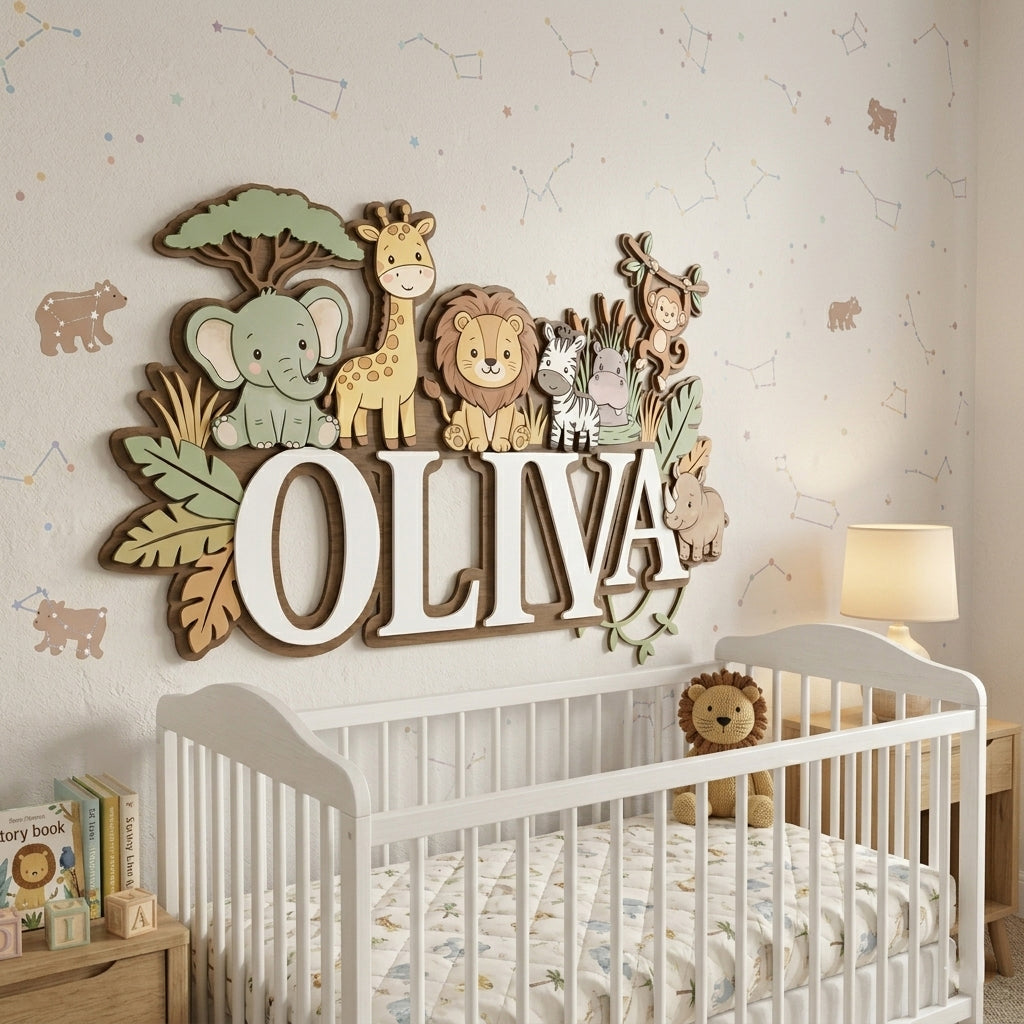 Personalized Nursery Name Sign, Custom Name Sign, Baby Name Sign for Nursery, Wooden Name Sign for Nursery, Safari Decor