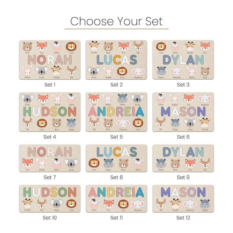 Personalized First Birthday Gift, Handmade Name Puzzle with Animals, Custom New Baby Gift for Toddler, Christmas Gifts, Wooden Toys BBLB8