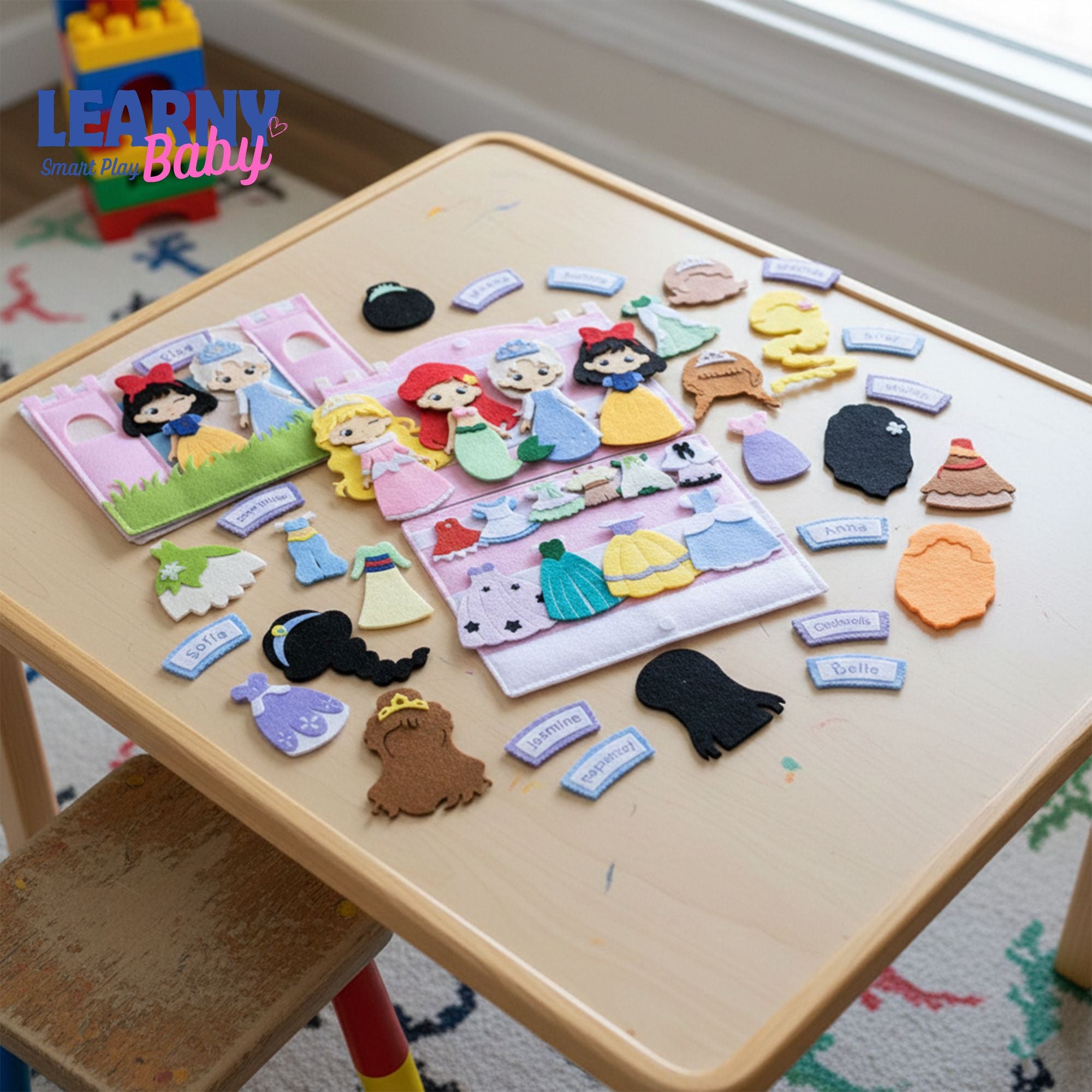 Personalized Princess Dress-Up Quiet Book – Felt Busy Book with Dolls, Outfits & Accessories, Screen-Free Toy for Kids