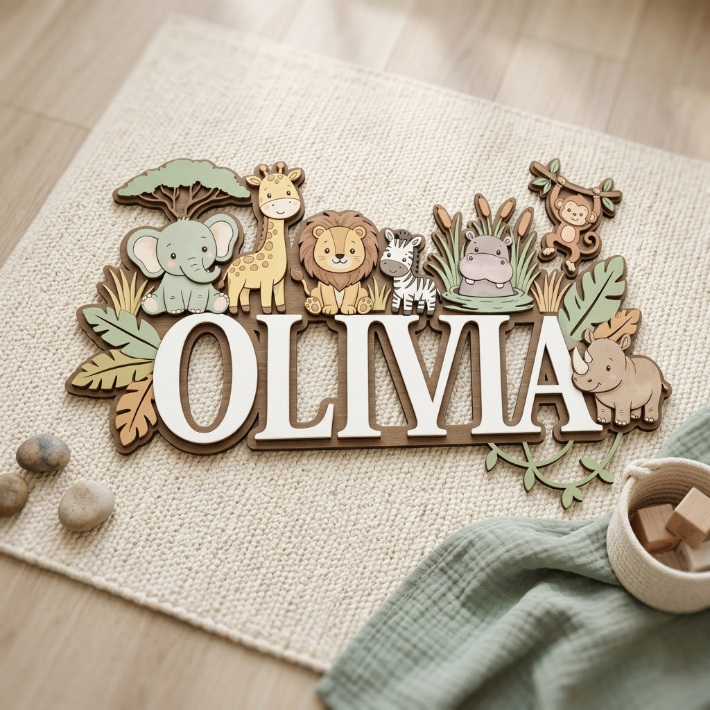Personalized Nursery Name Sign, Custom Name Sign, Baby Name Sign for Nursery, Wooden Name Sign for Nursery, Safari Decor