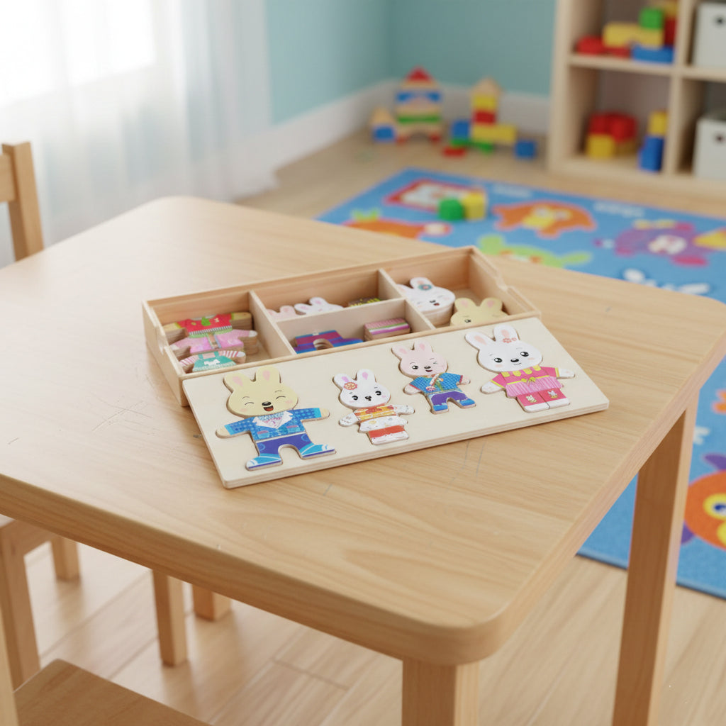 Little Bear Dress-Up Wooden Puzzle, Early Learning & Fine Motor Skills Toy, Montessori Educational Game, Ages 2–5