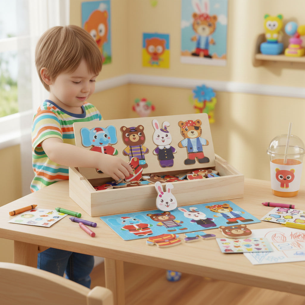 Little Bear Dress-Up Wooden Puzzle, Early Learning & Fine Motor Skills Toy, Montessori Educational Game, Ages 2–5