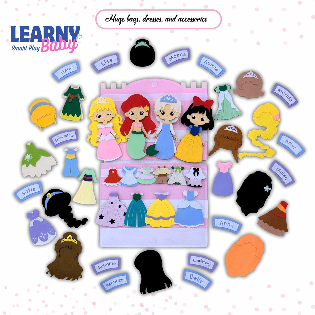Personalized Princess Dress-Up Quiet Book – Felt Busy Book with Dolls, Outfits & Accessories, Screen-Free Toy for Kids