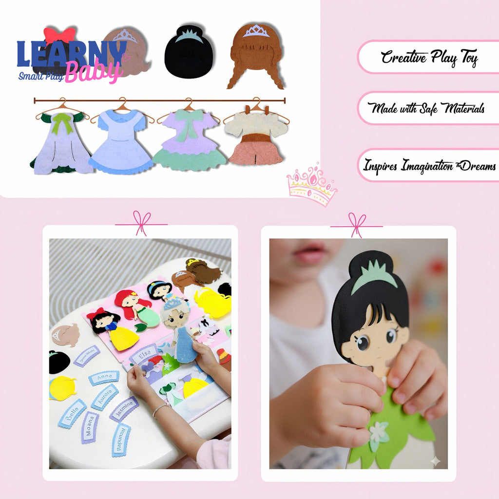 Personalized Princess Dress-Up Quiet Book – Felt Busy Book with Dolls, Outfits & Accessories, Screen-Free Toy for Kids