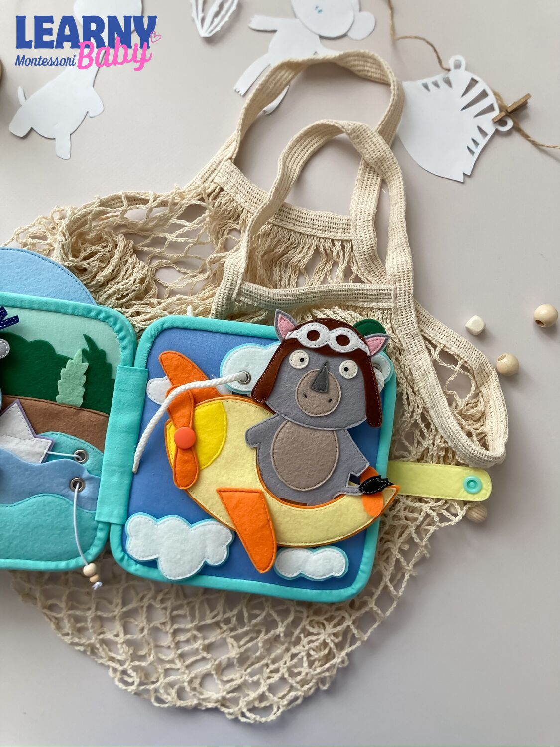 Personalized Animal Busy Book for Toddlers, Handmade Felt Quiet Book, Button Practice Activity Book, Montessori Sensory Toy QBLB72