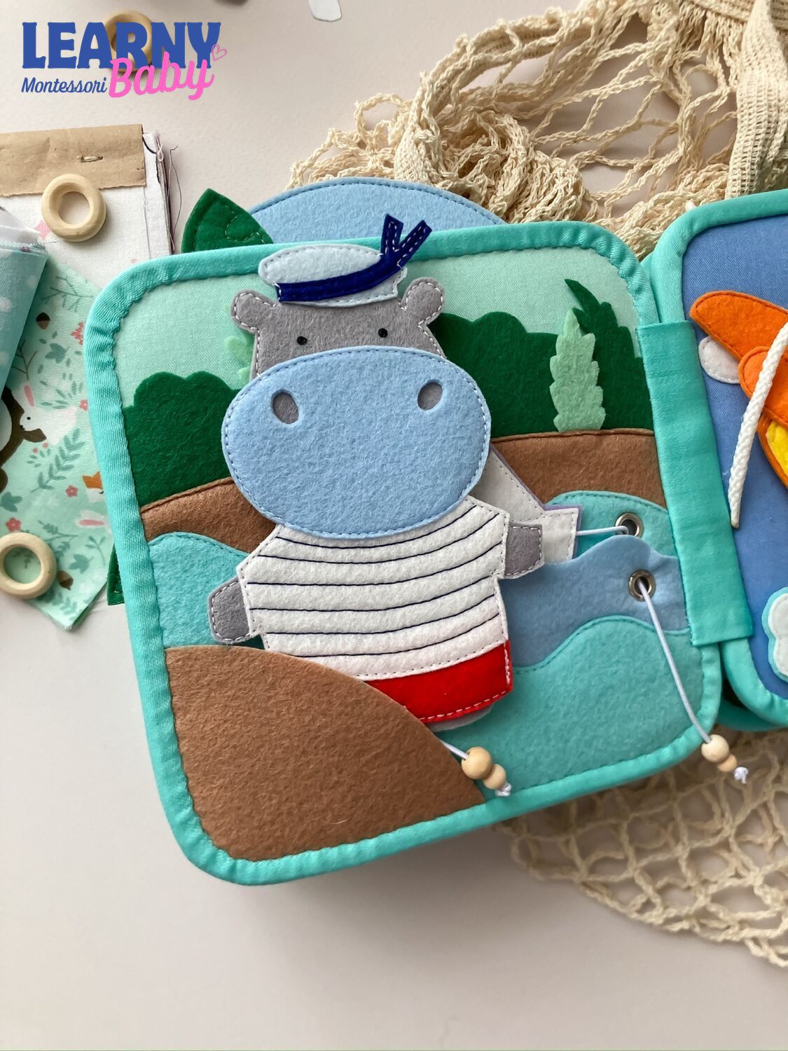 Personalized Animal Busy Book for Toddlers, Handmade Felt Quiet Book, Button Practice Activity Book, Montessori Sensory Toy QBLB72