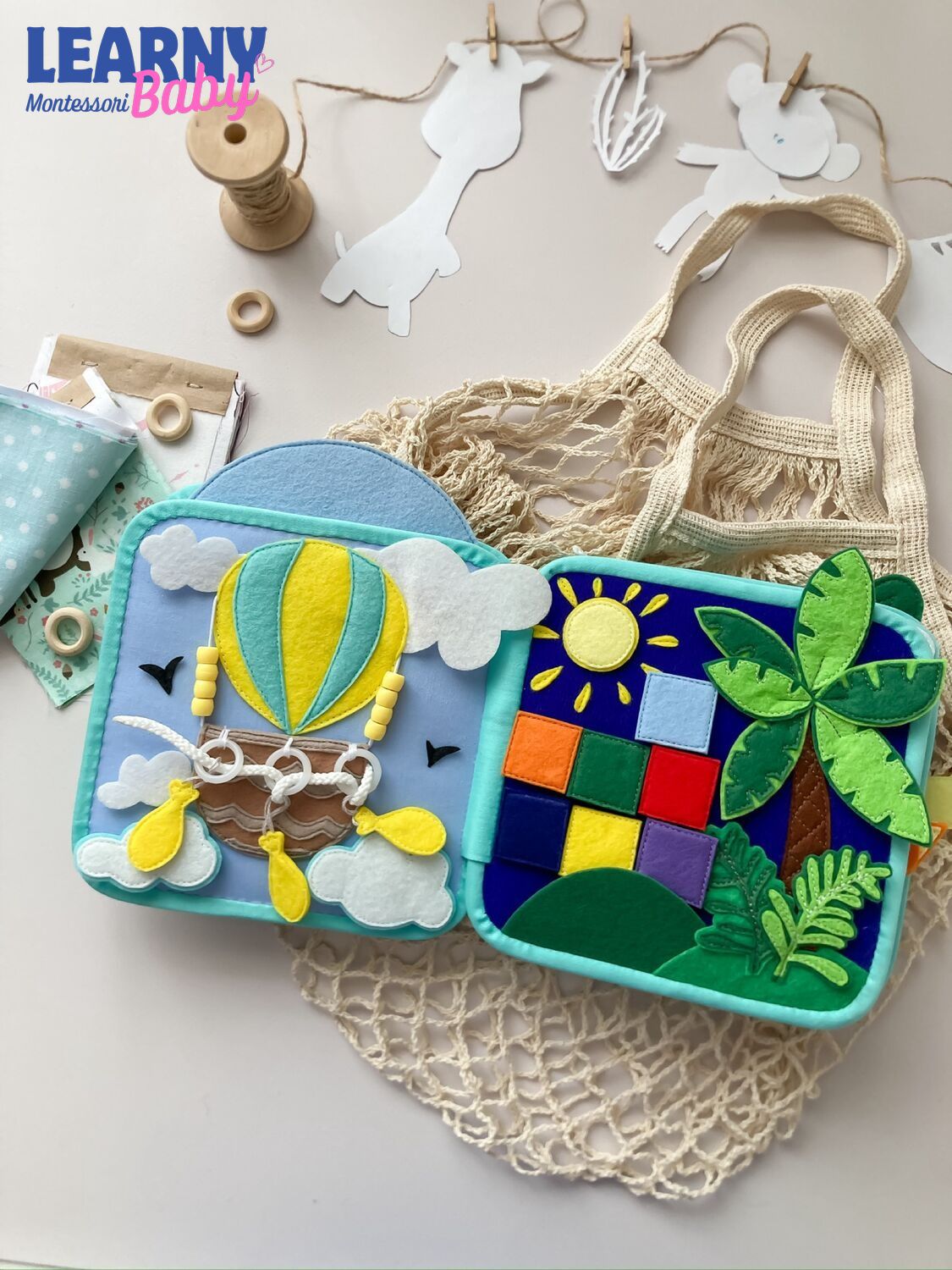 Personalized Animal Busy Book for Toddlers, Handmade Felt Quiet Book, Button Practice Activity Book, Montessori Sensory Toy QBLB72
