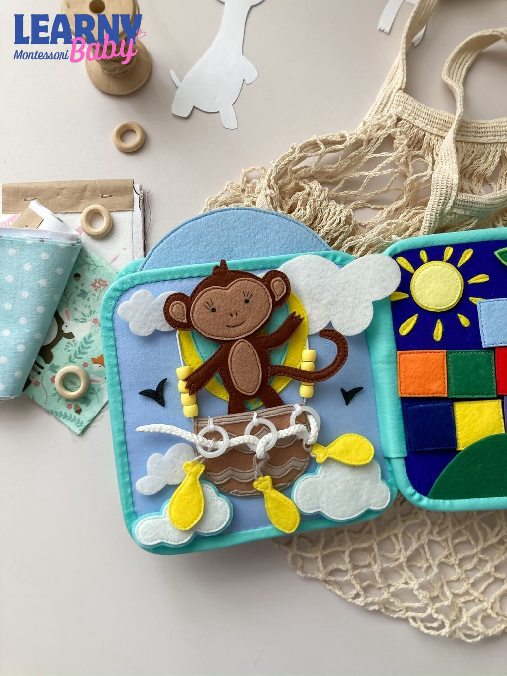 Personalized Animal Busy Book for Toddlers, Handmade Felt Quiet Book, Button Practice Activity Book, Montessori Sensory Toy QBLB72