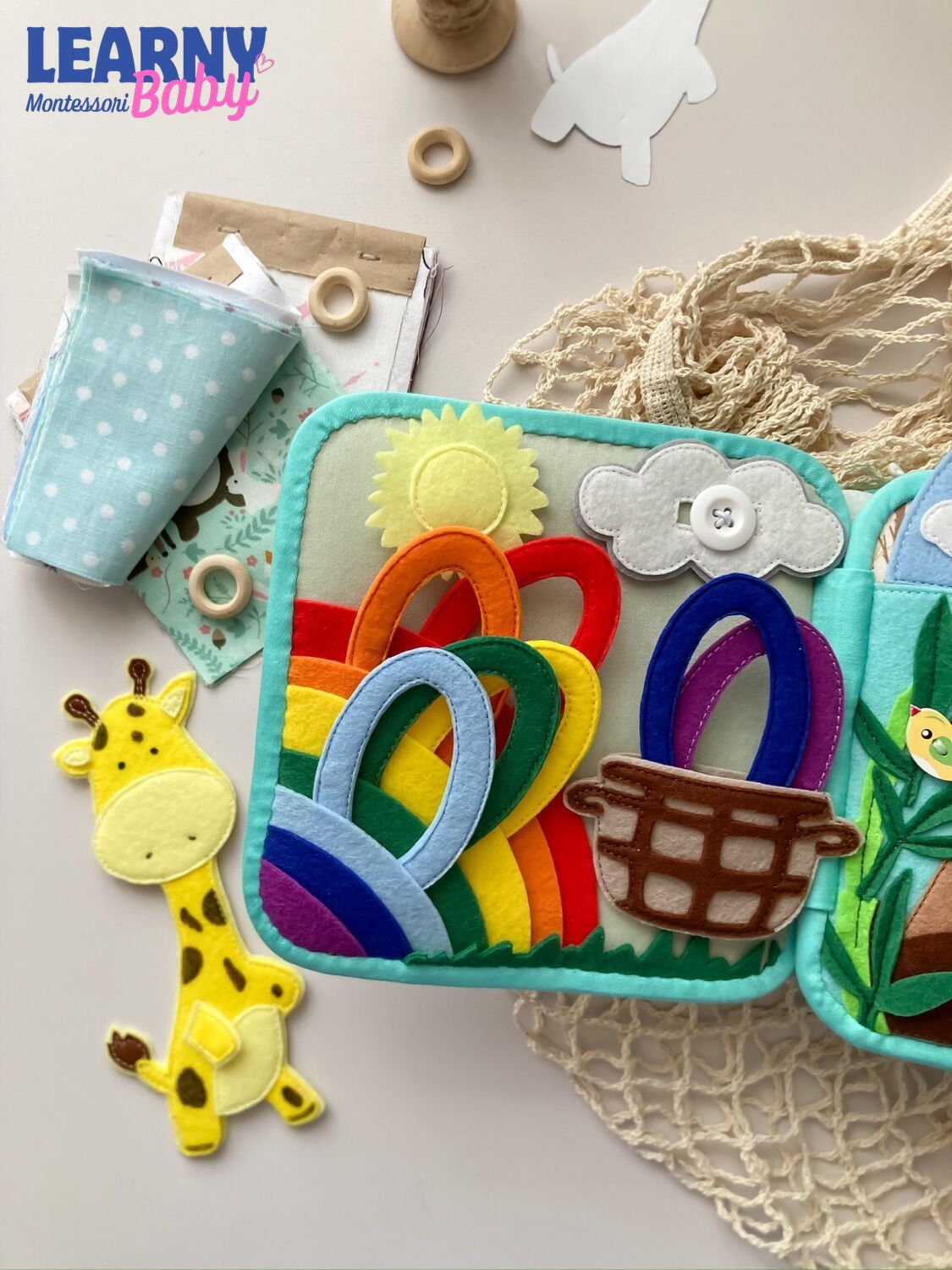 Personalized Animal Busy Book for Toddlers, Handmade Felt Quiet Book, Button Practice Activity Book, Montessori Sensory Toy QBLB72