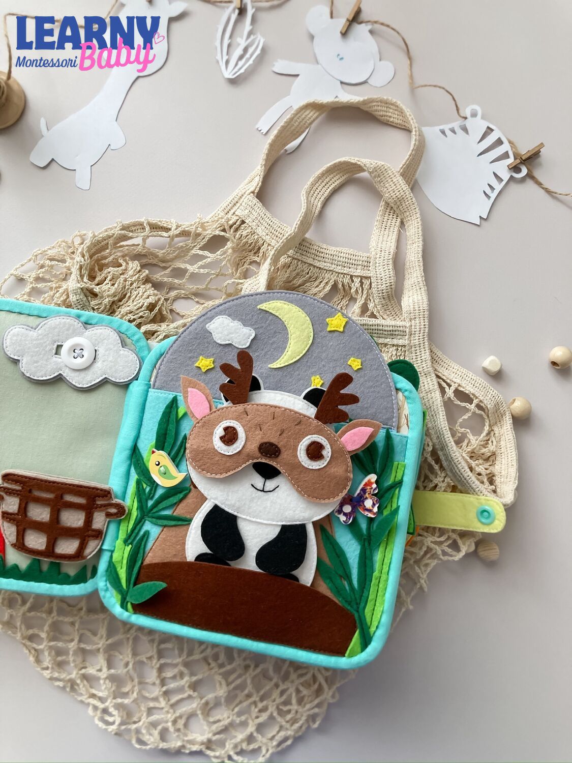 Personalized Animal Busy Book for Toddlers, Handmade Felt Quiet Book, Button Practice Activity Book, Montessori Sensory Toy QBLB72